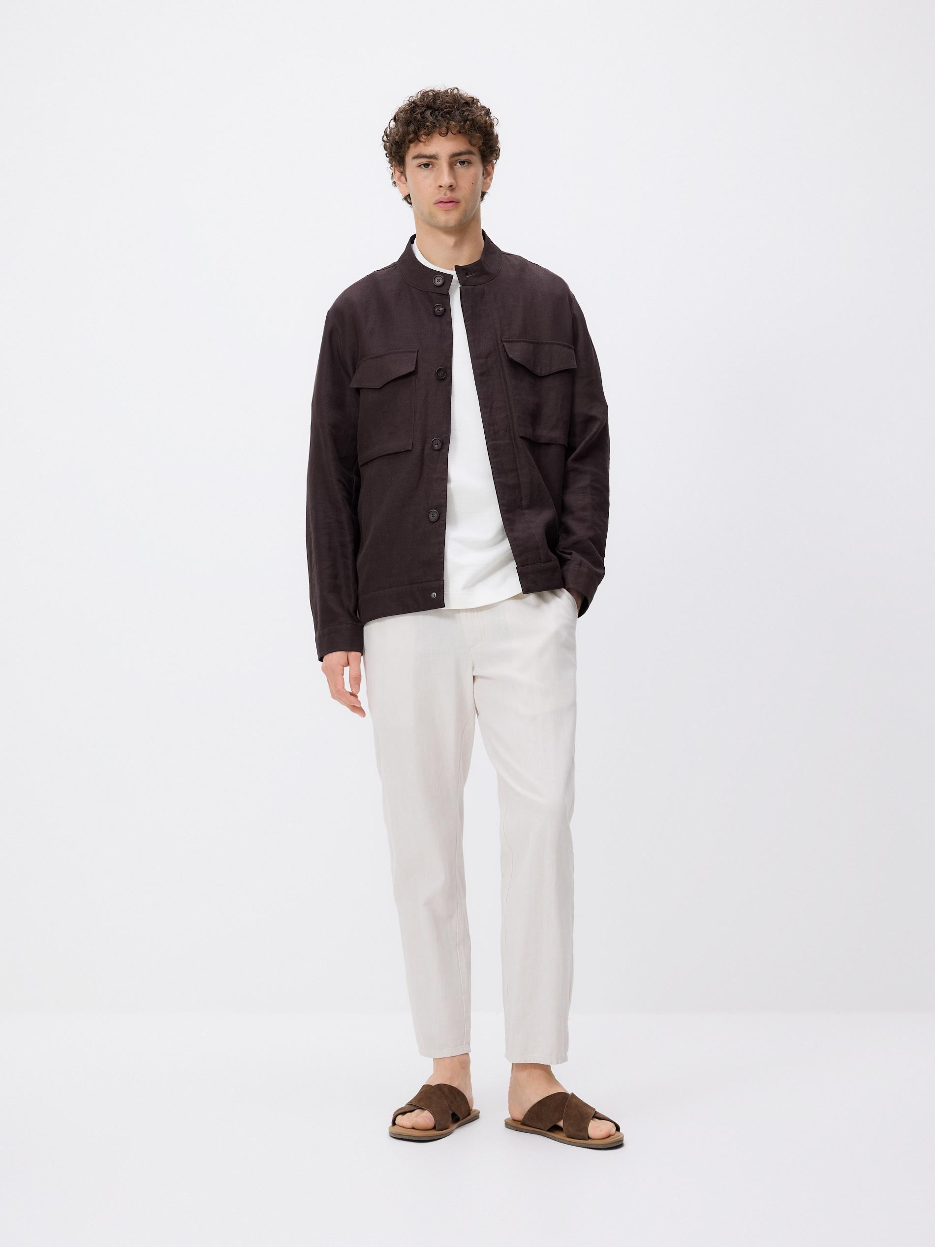 Grey Linen Blend Carrot Trousers, Light grey, large image number 1