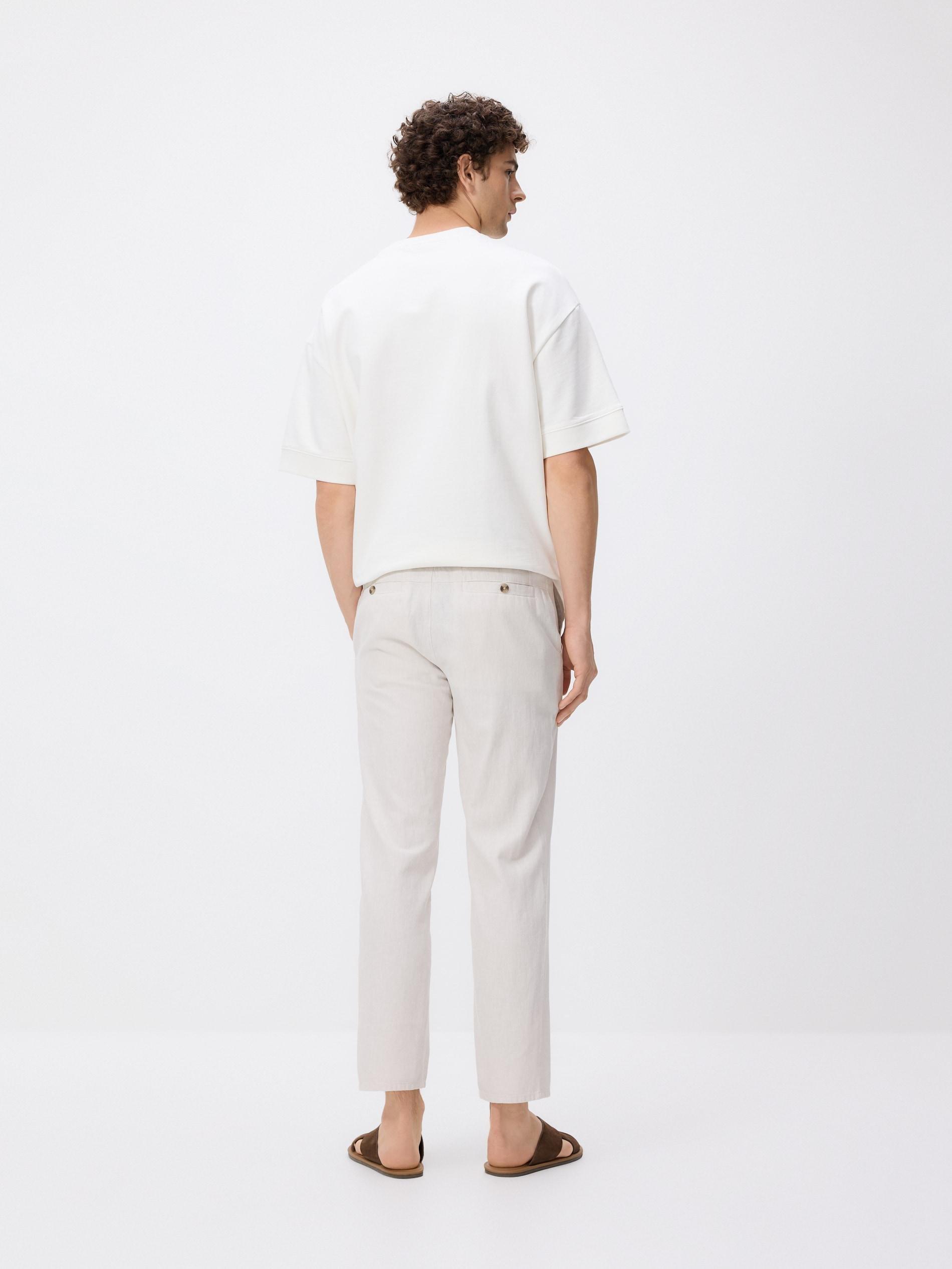 Grey Linen Blend Carrot Trousers, Light grey, medium