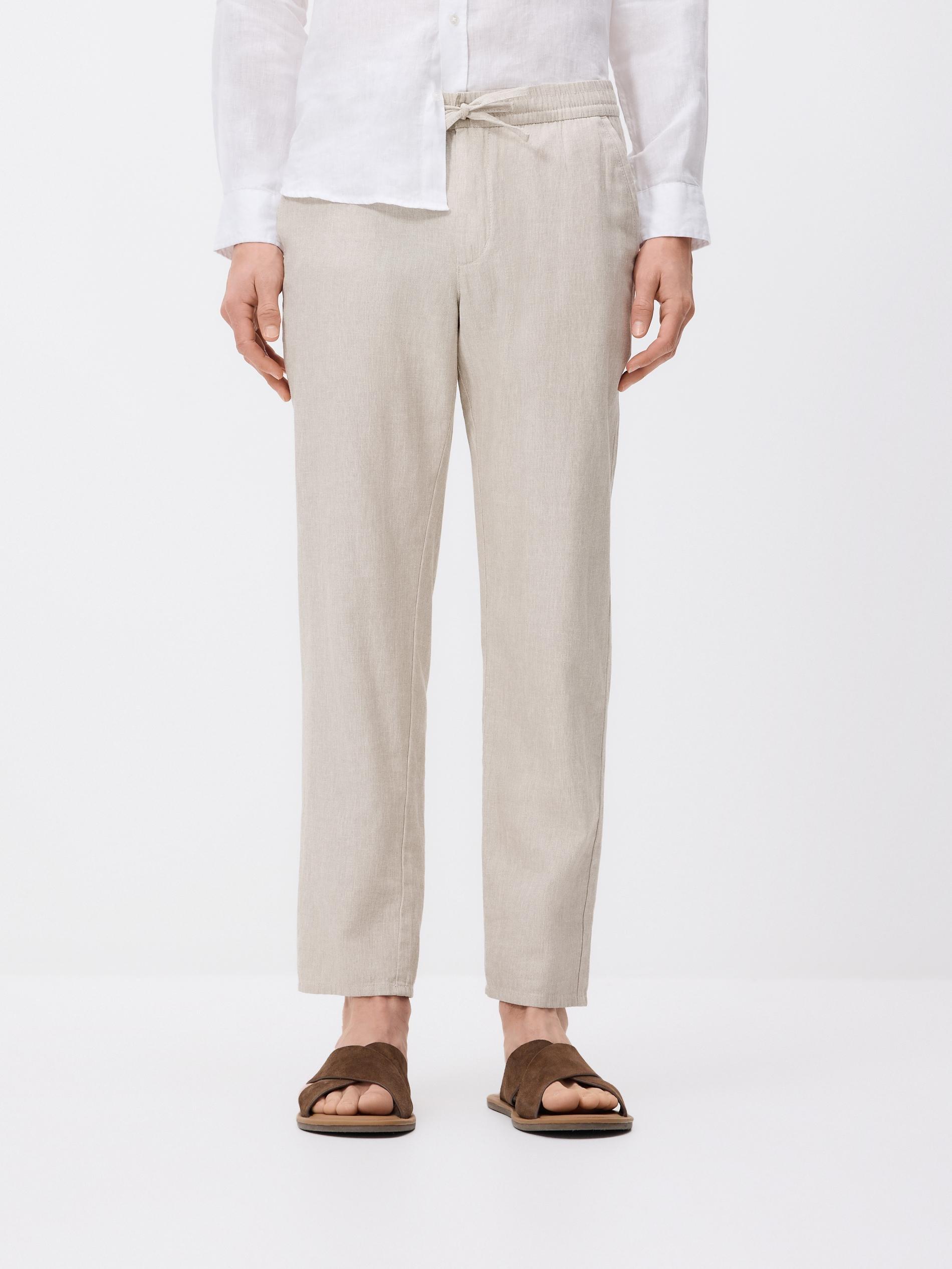 Beige Linen Blend Carrot Trousers, Beige, large image number 1
