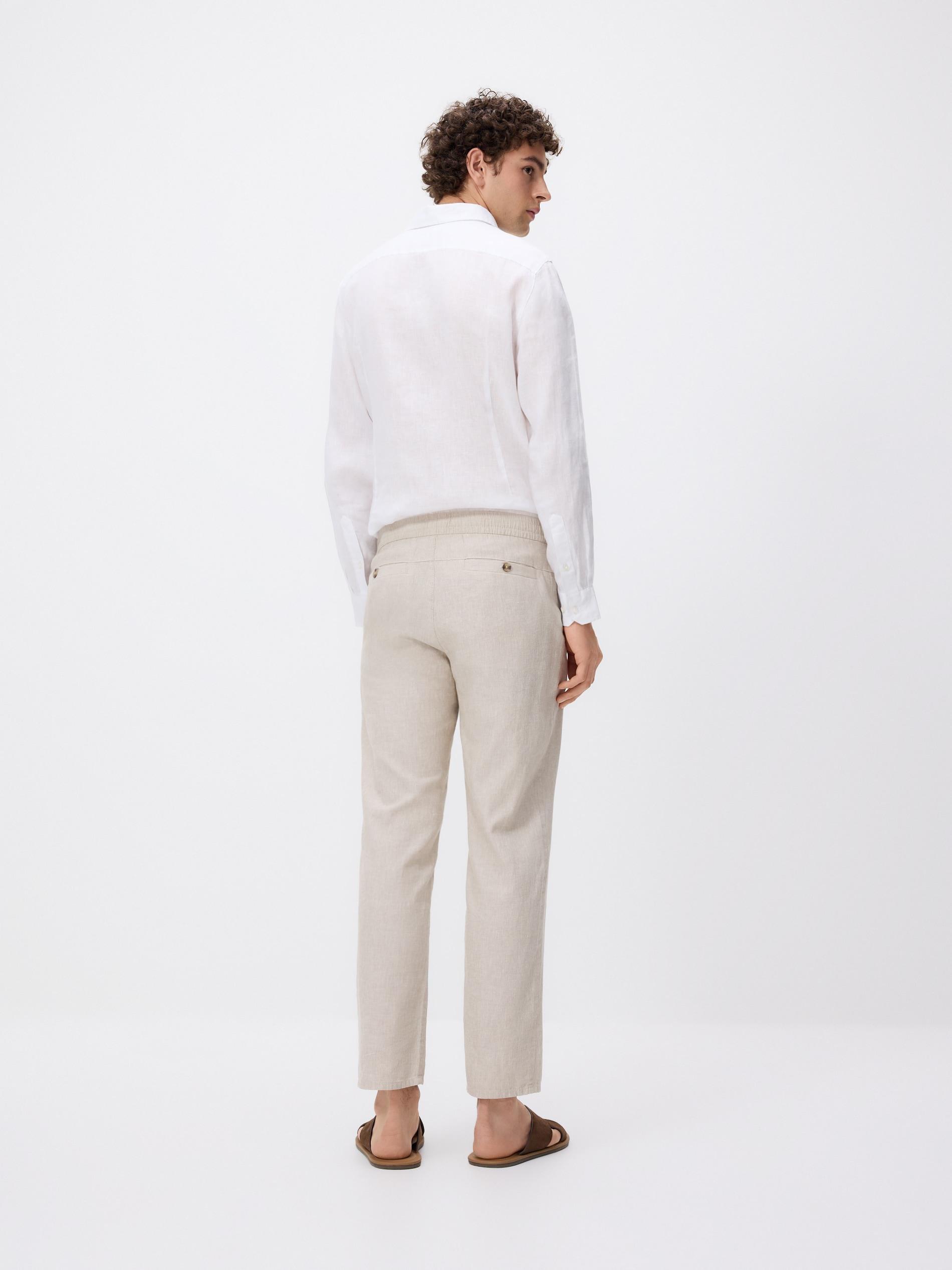 Beige Linen Blend Carrot Trousers, Beige, large image number 2