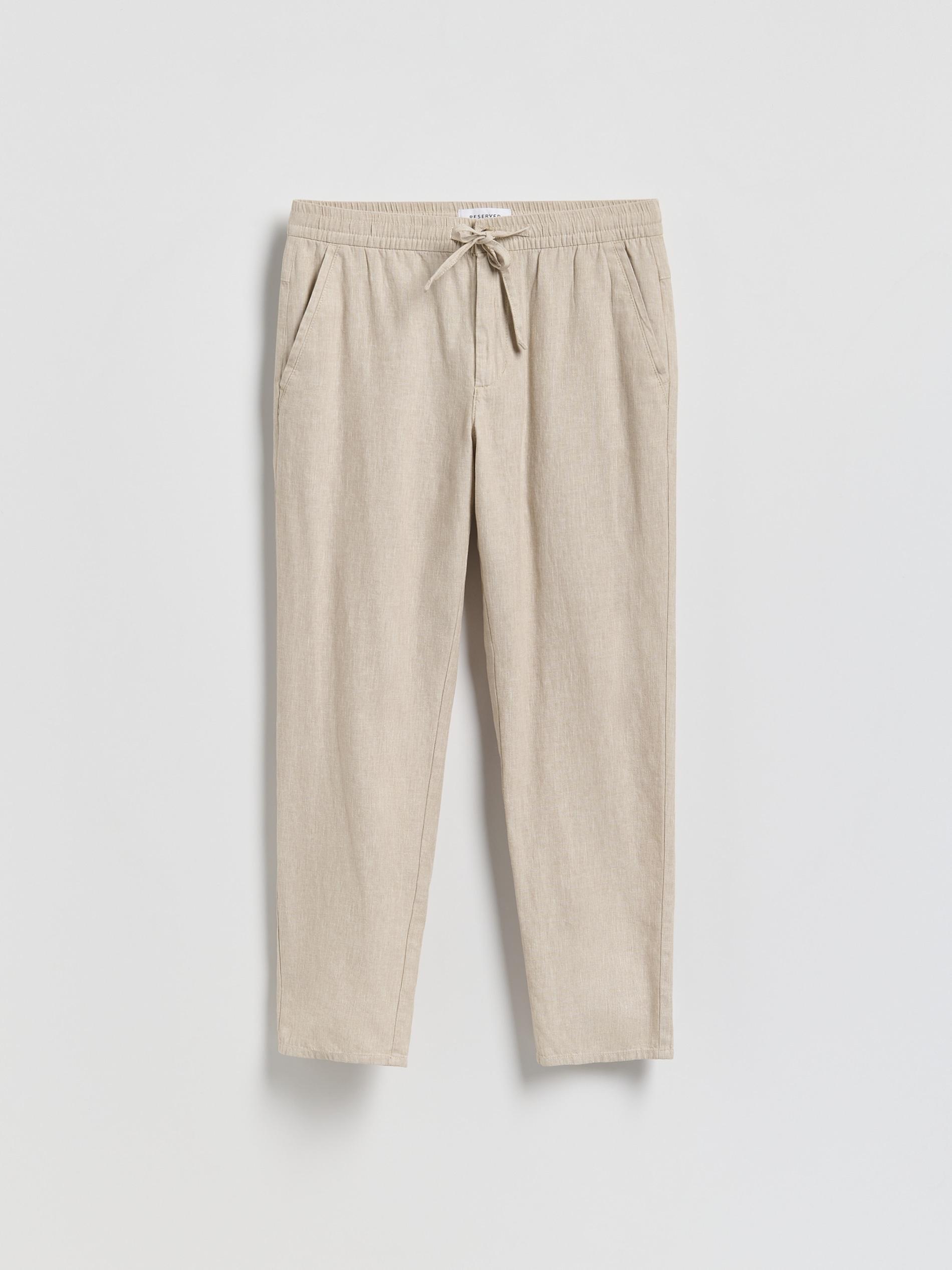 Beige Linen Blend Carrot Trousers, Beige, large image number 3