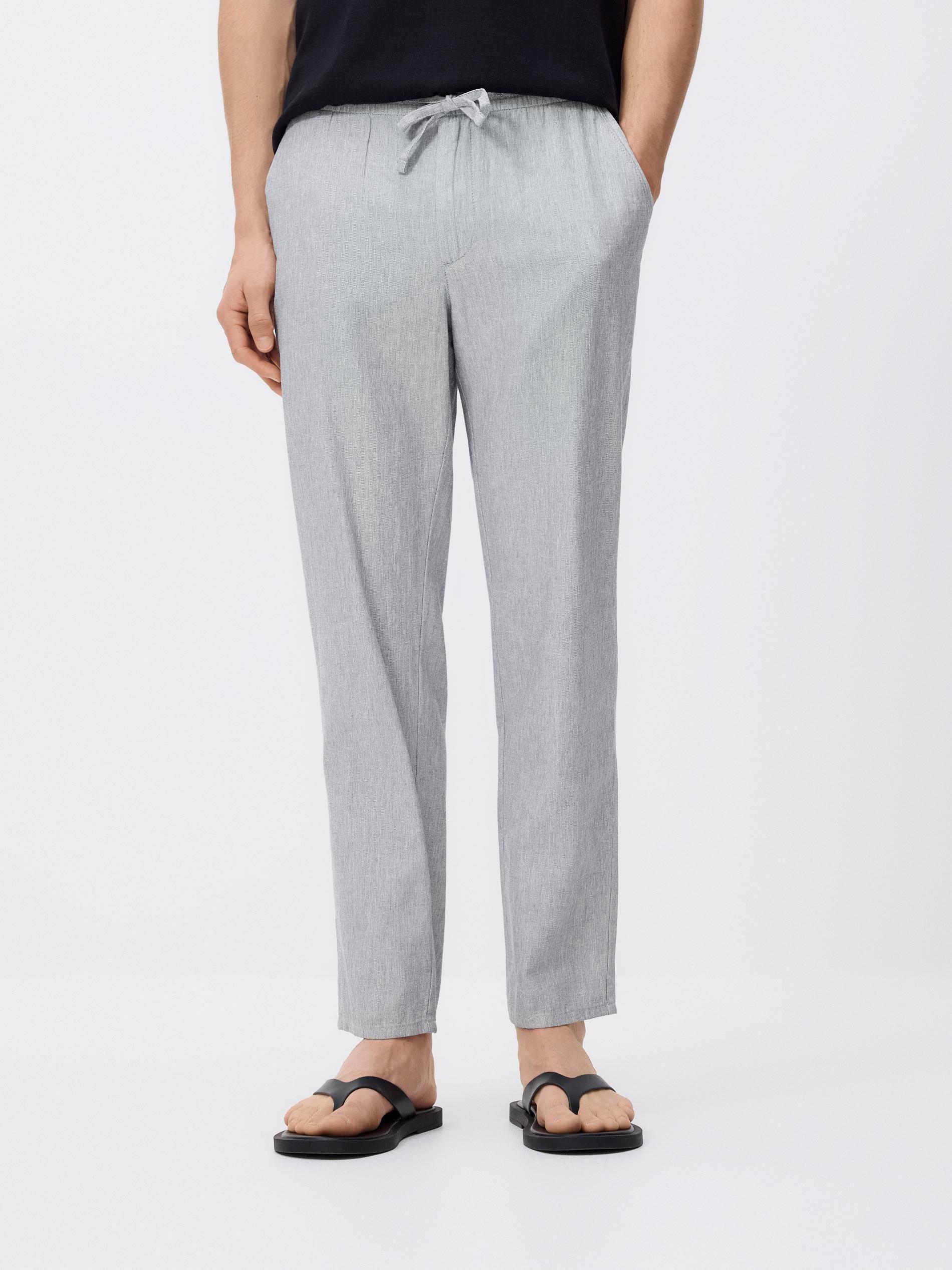 Grey Linen Blend Carrot Trousers, Grey, large image number 0