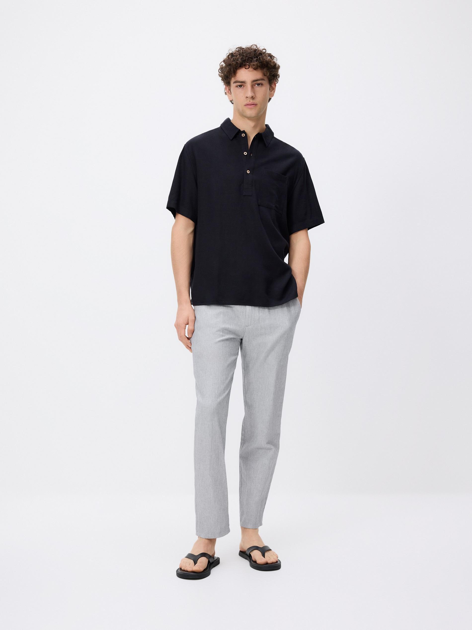 Grey Linen Blend Carrot Trousers, Grey, large image number 1