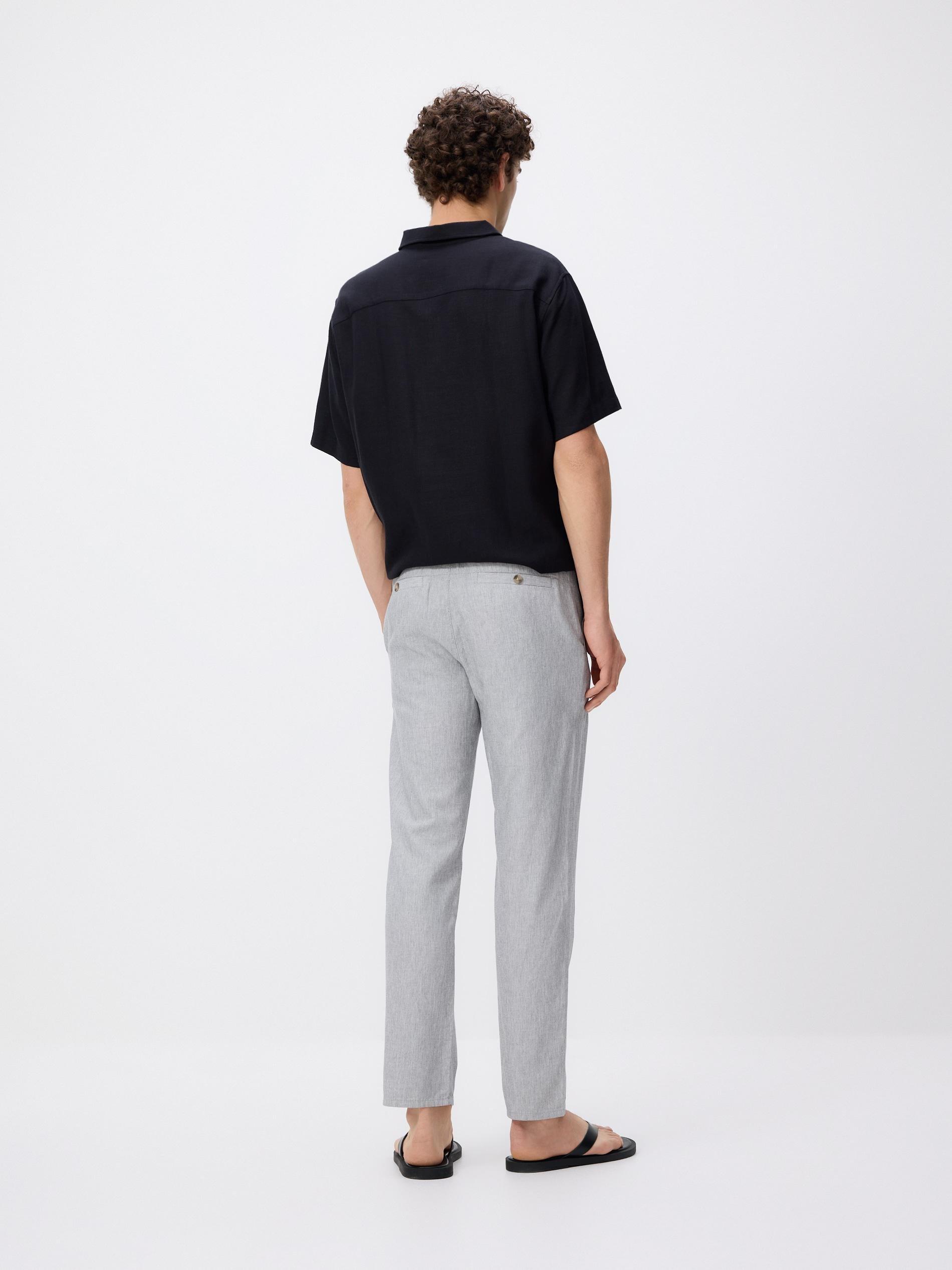 Grey Linen Blend Carrot Trousers, Grey, medium