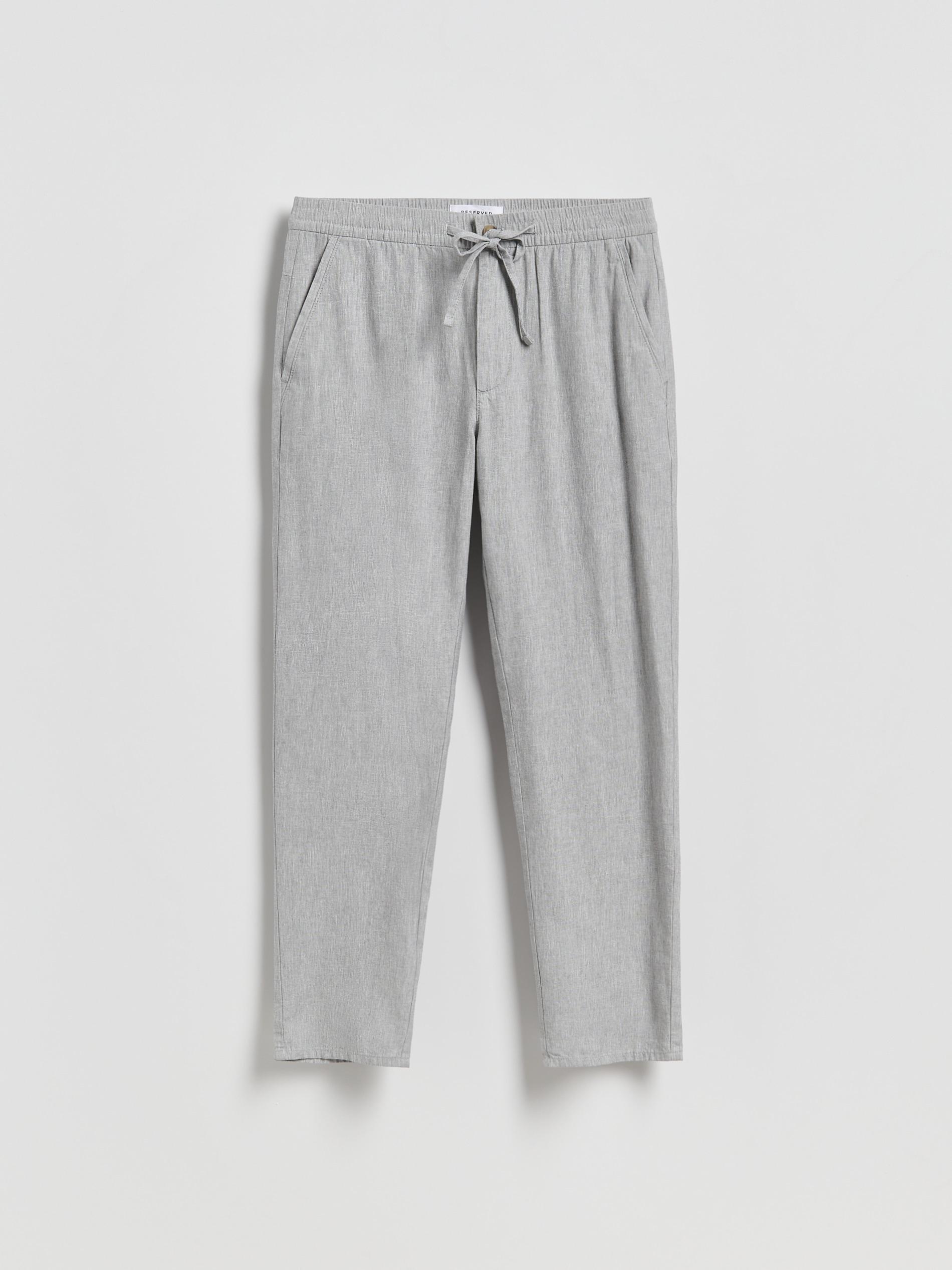 Grey Linen Blend Carrot Trousers, Grey, large image number 3