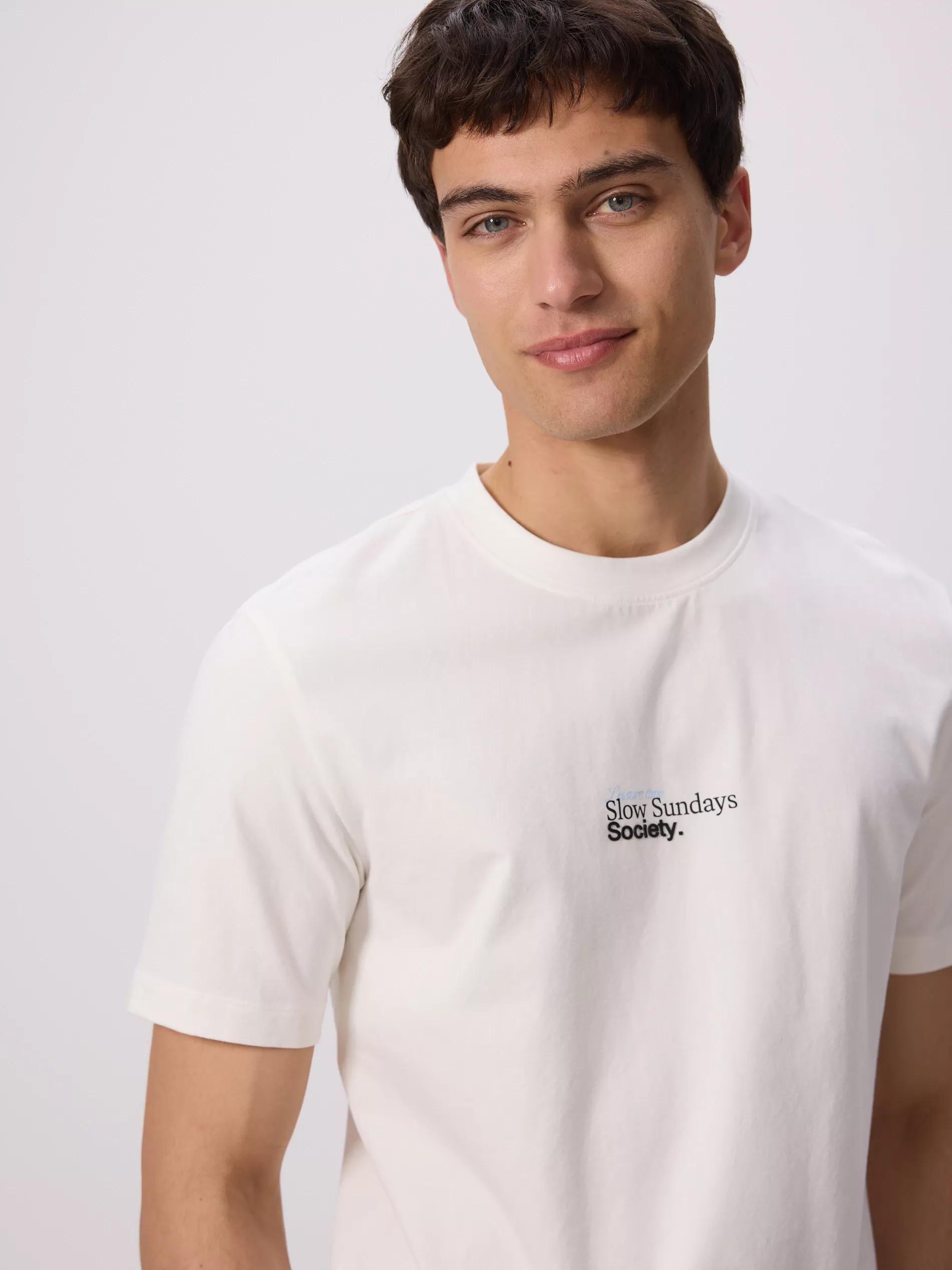 Cream Regular Fit Printed T-Shirt, Ivory, medium