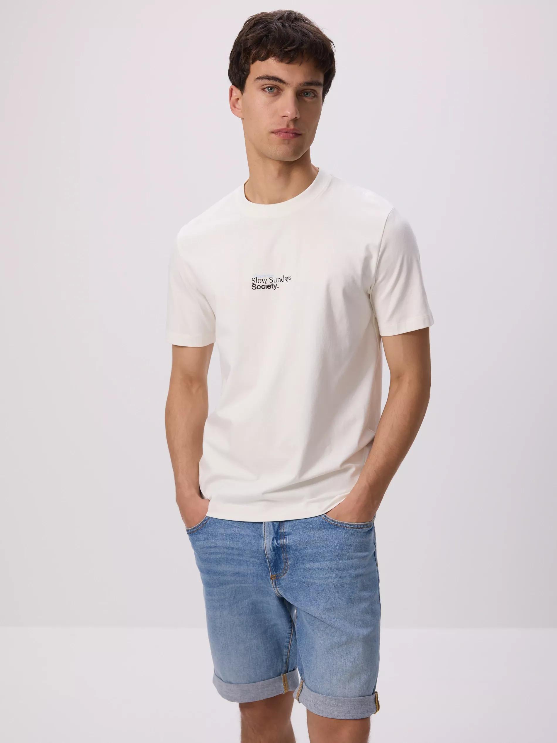 Cream Regular Fit Printed T-Shirt, Ivory, medium