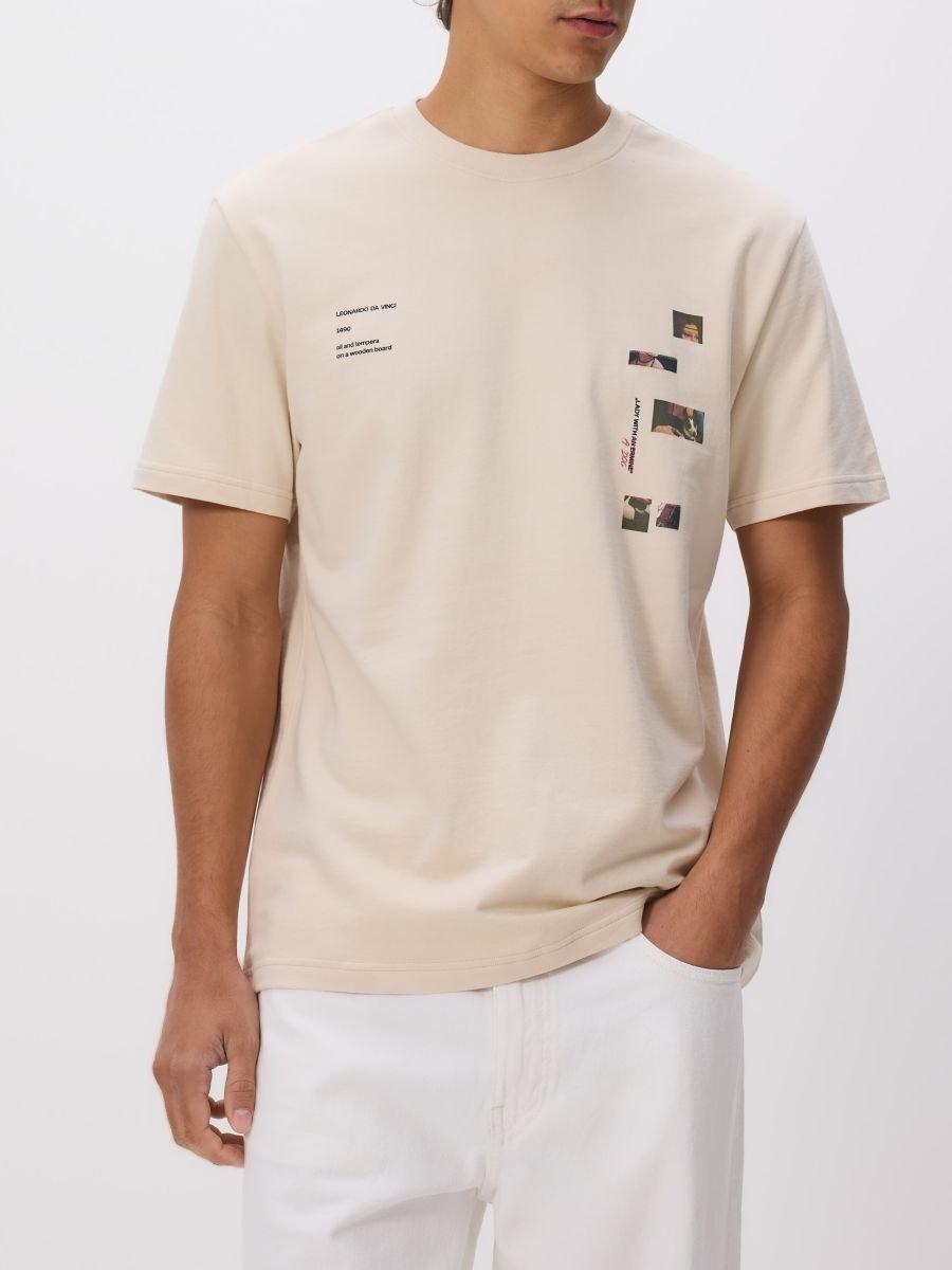 Beige Regular Fit T-Shirt With Print, Beige, medium