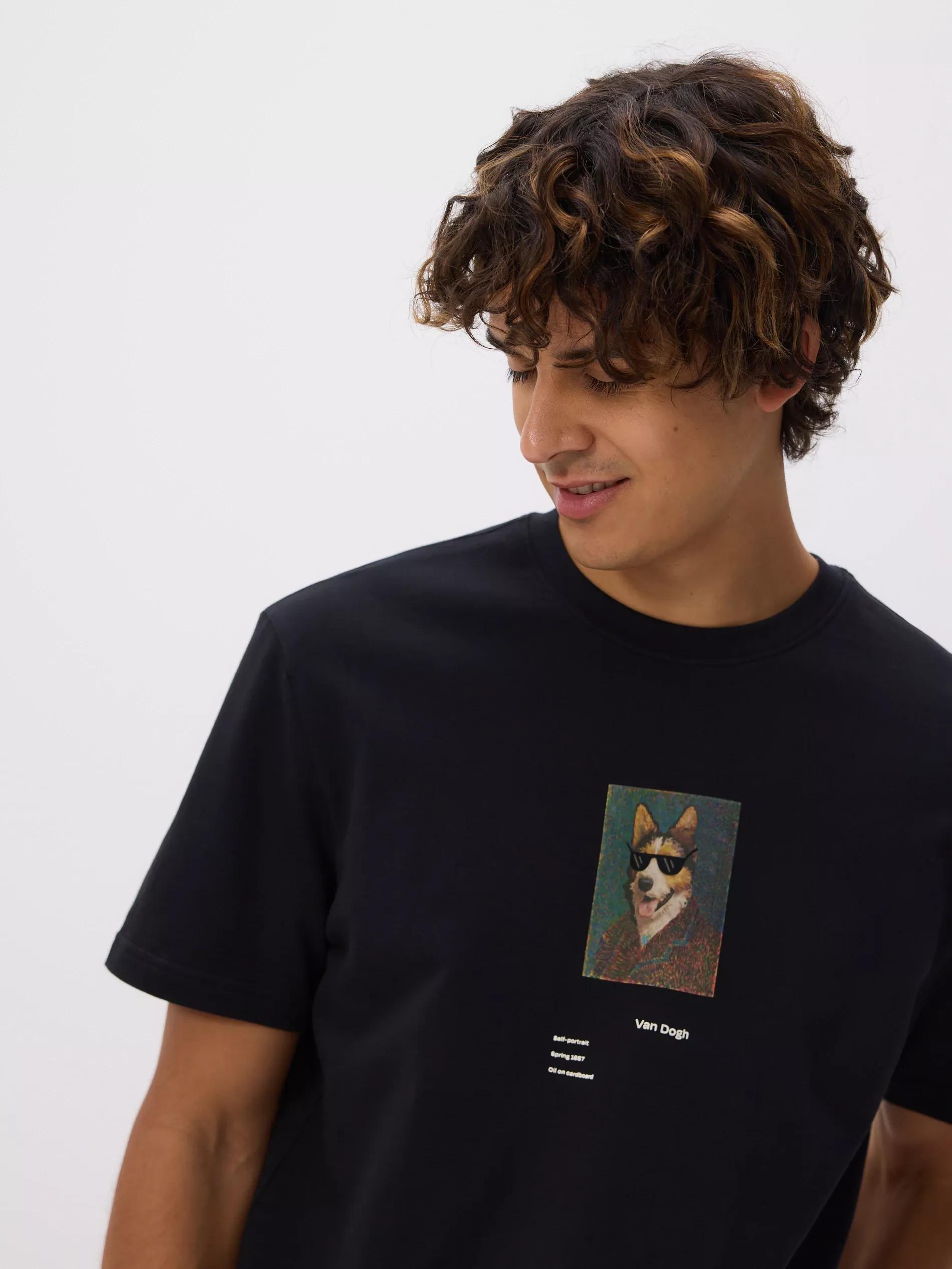 Black Regular Fit T-Shirt With Print, Black, medium