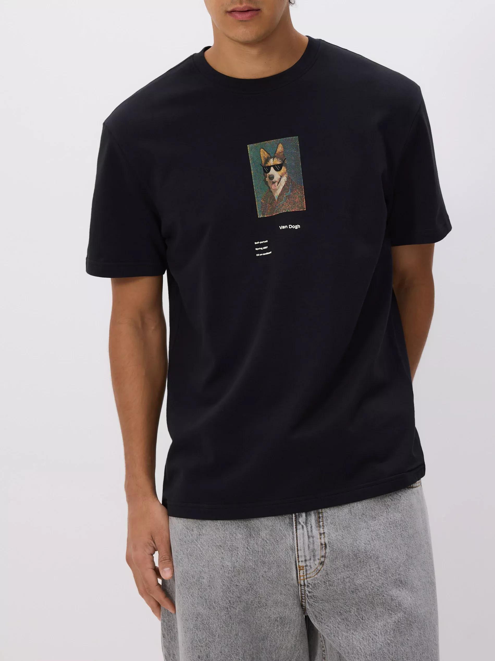 Black Regular Fit T-Shirt With Print, Black, medium