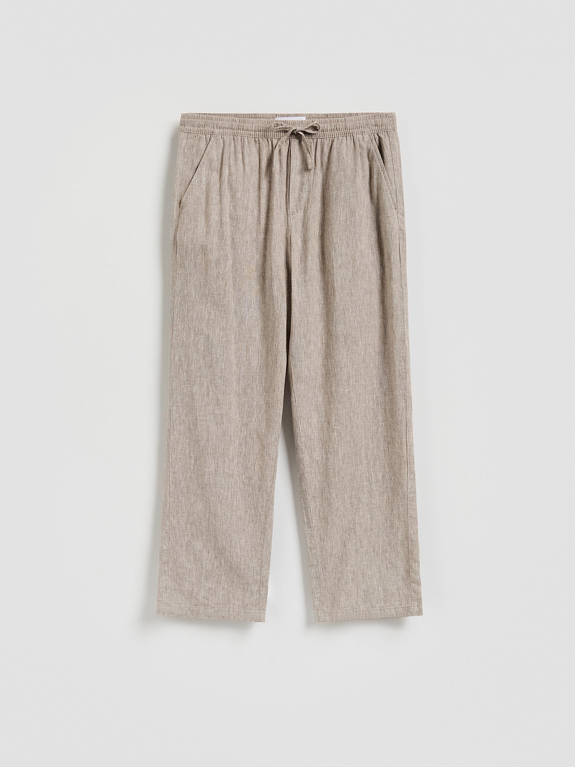 Beige Linen Blend Carrot Trousers, Beige, large image number 3
