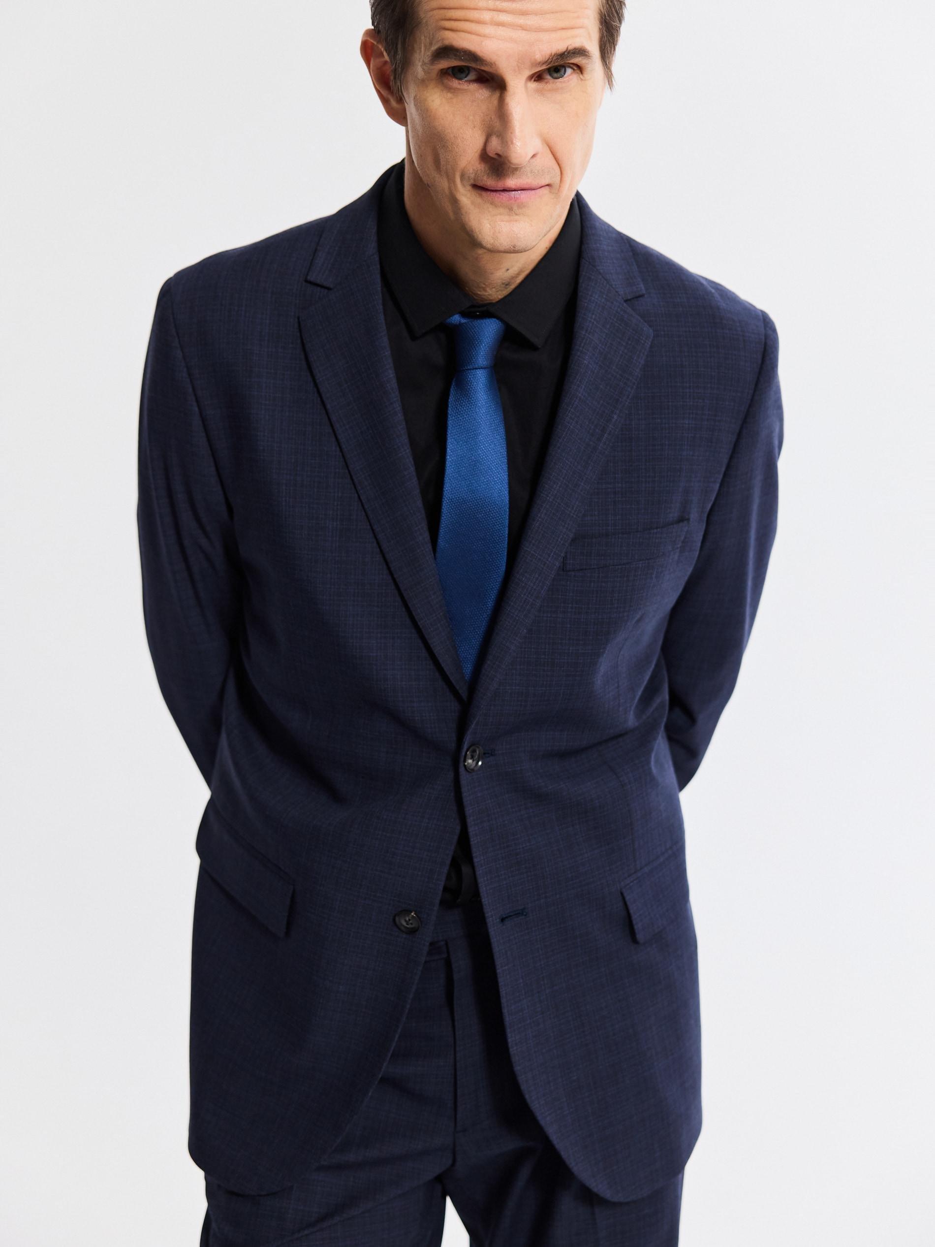 Navy Slim Fit Blazer In Micro Check, Navy, medium