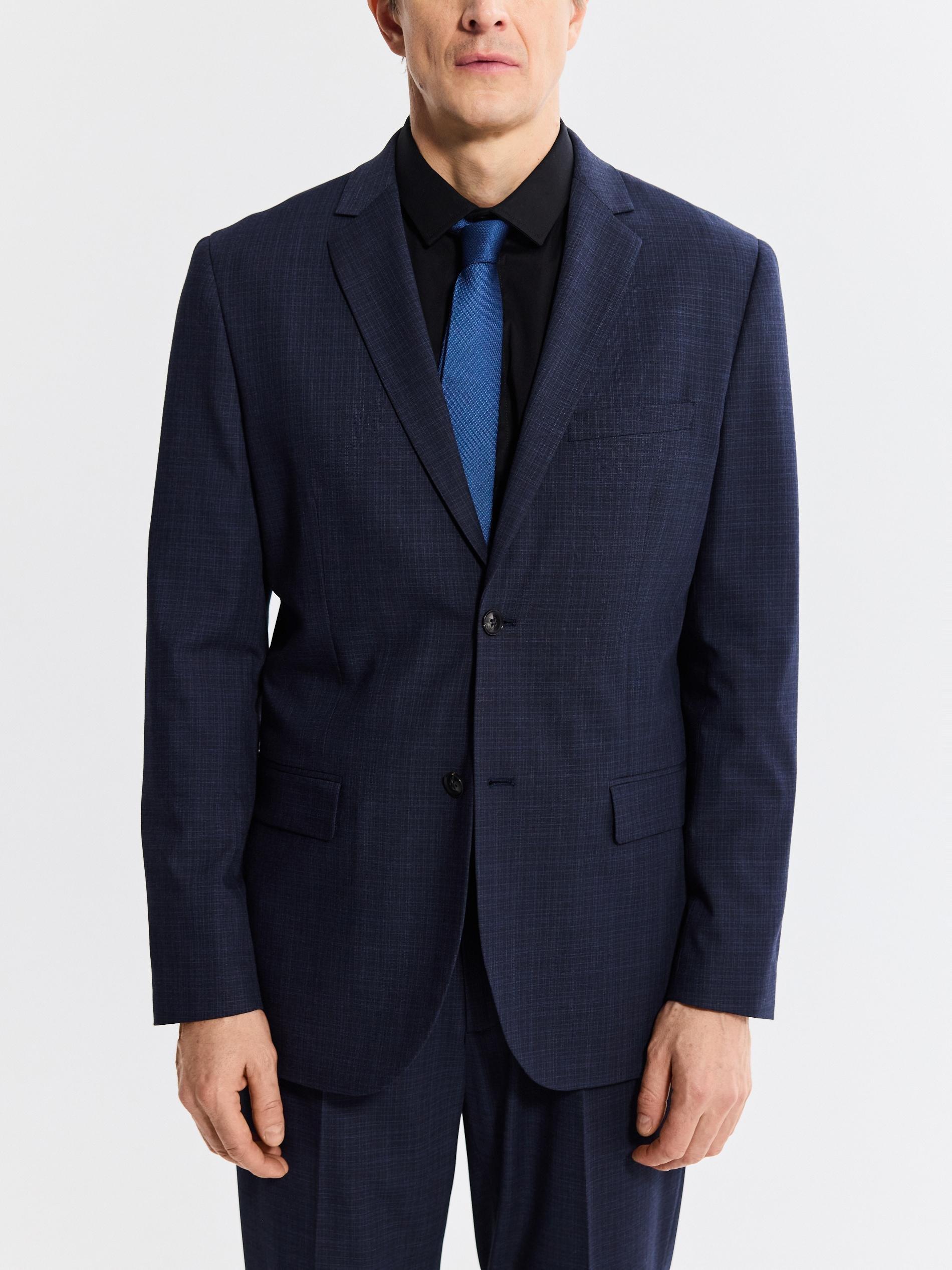 Navy Slim Fit Blazer In Micro Check, Navy, large image number 1
