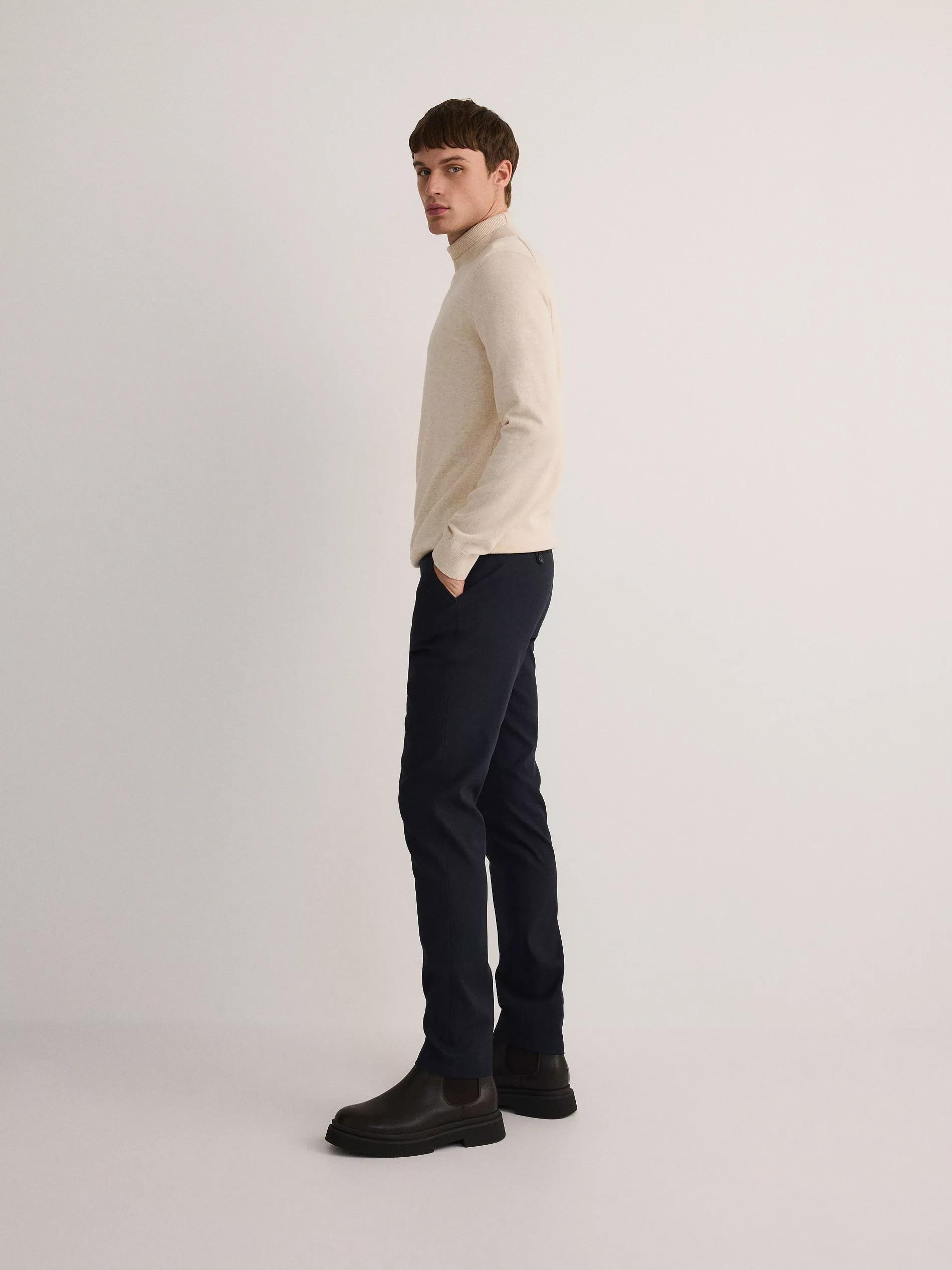 Navy Slim Chinos With High Cotton Content, , large image number 2