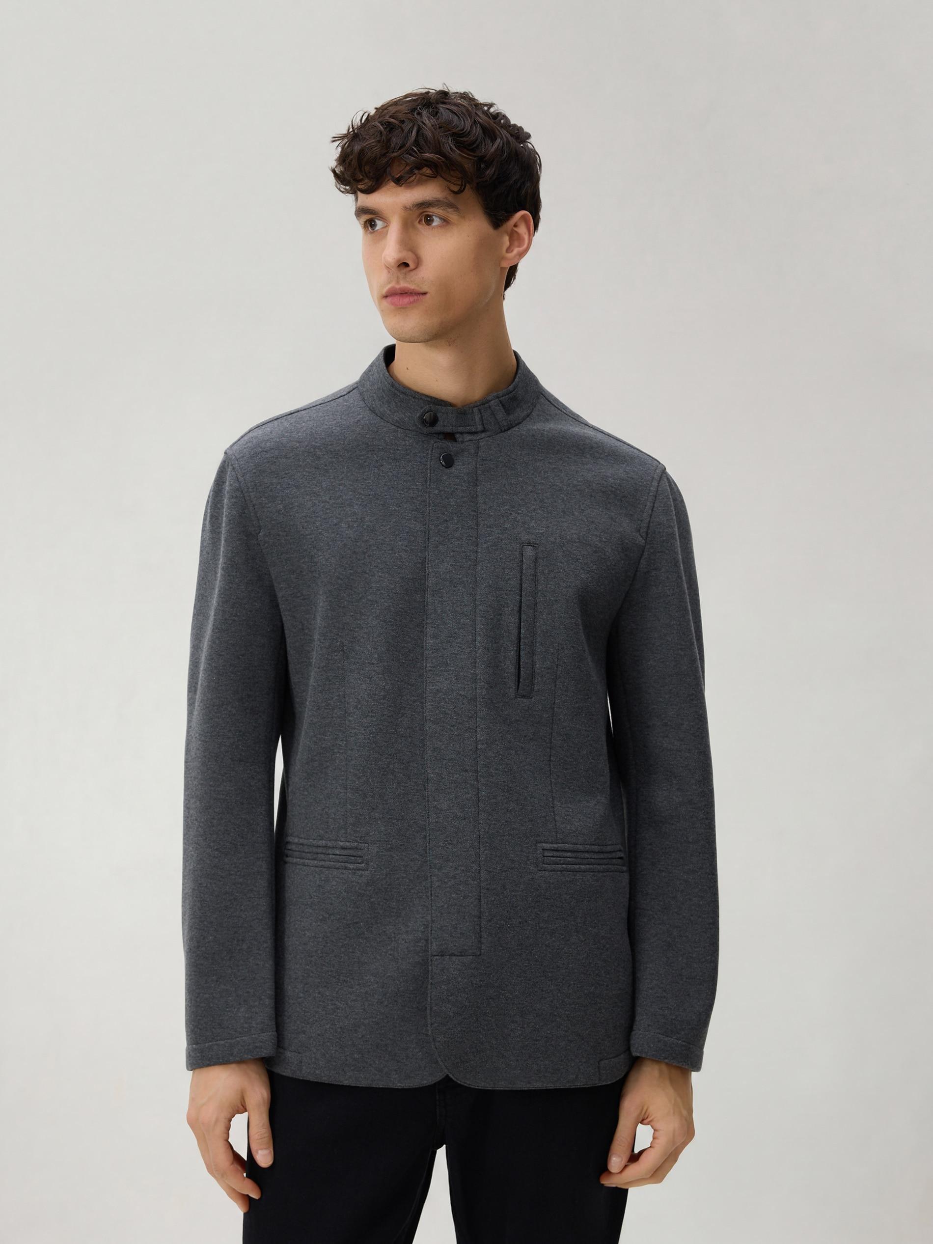 Grey Blazer With Stand-Up Collar, Grey, large image number 3