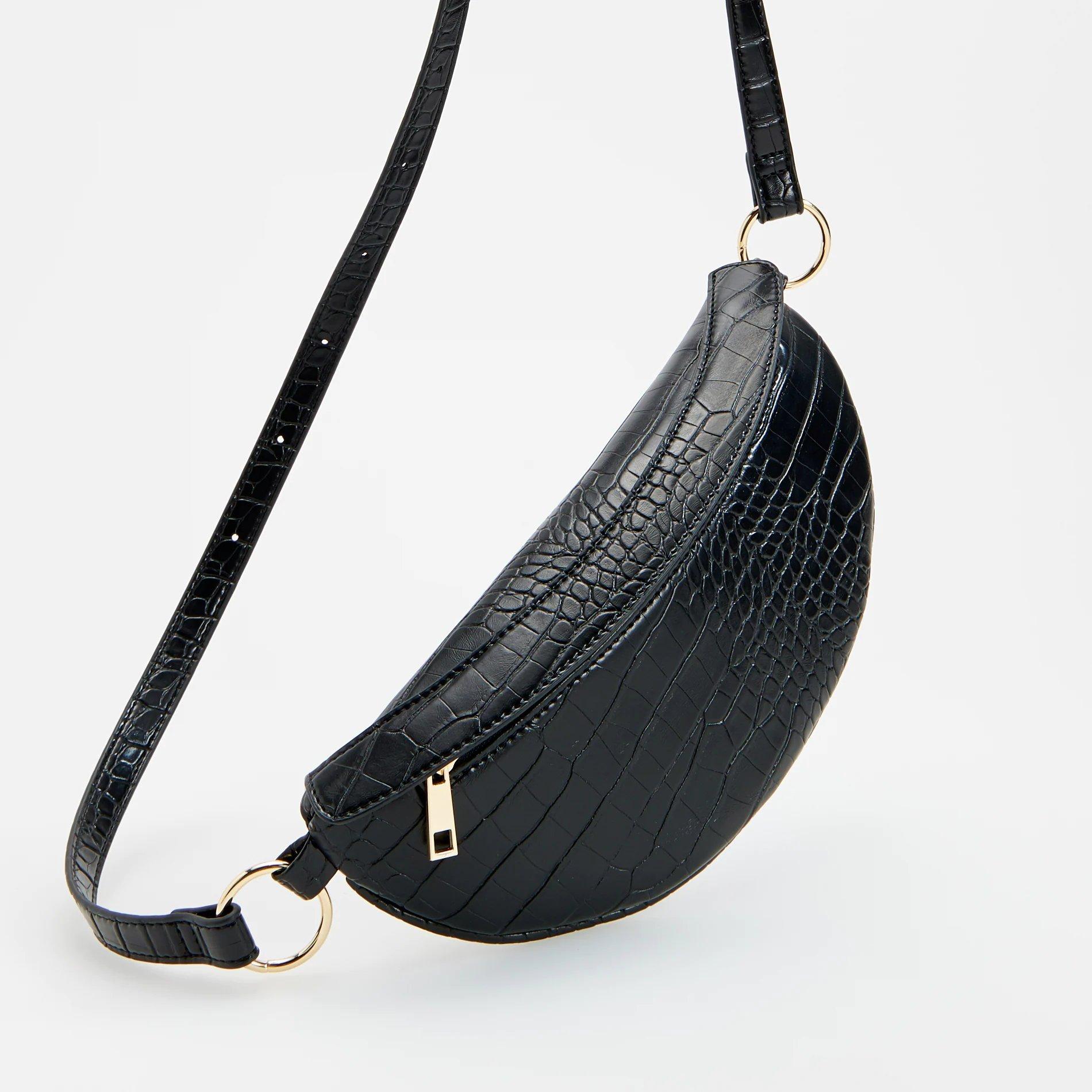 Black Bum Bag In Croc-Effect Texture, Women, , large image number 2