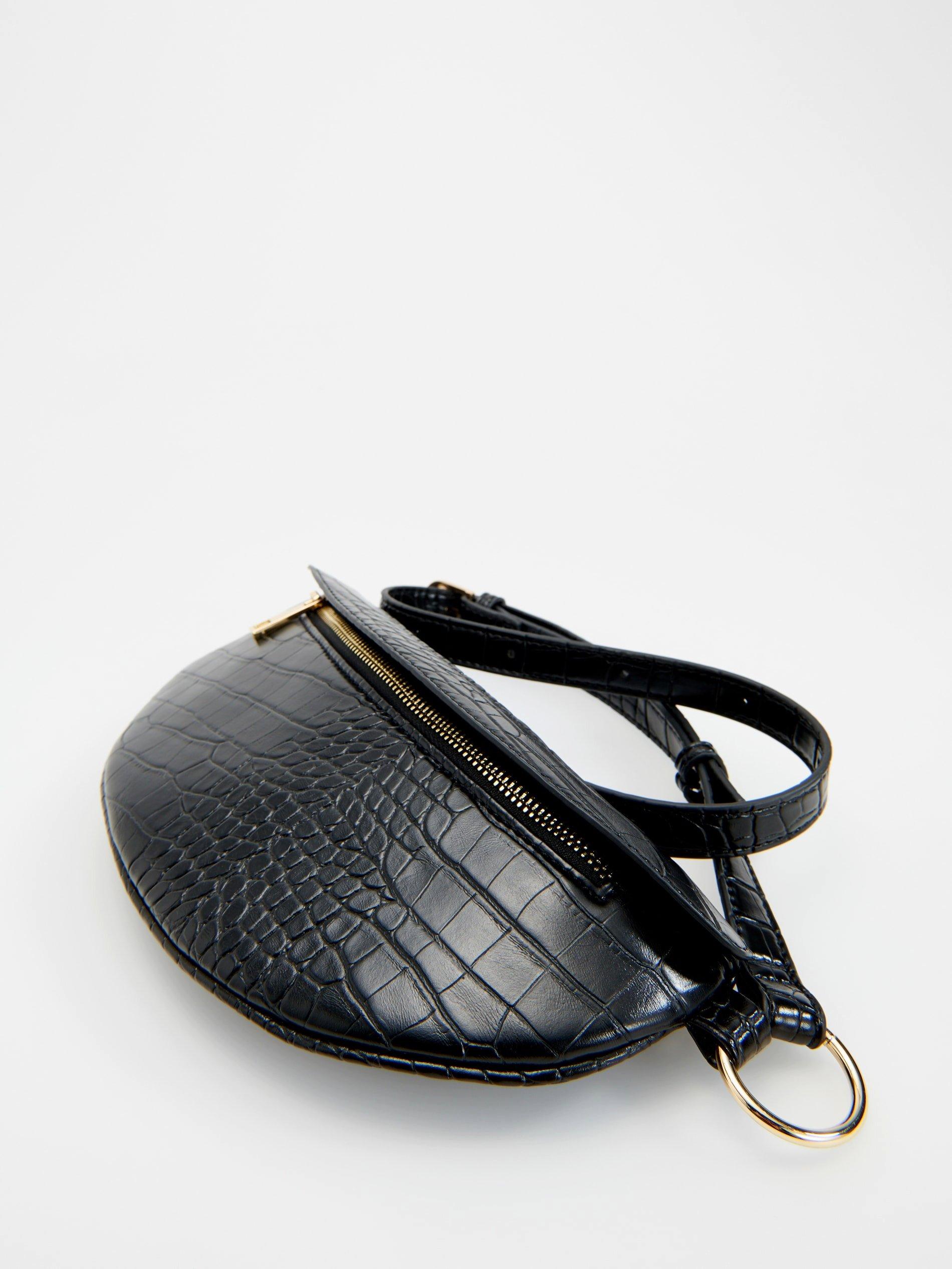 Black Bum Bag In Croc-Effect Texture, Women, , large image number 4