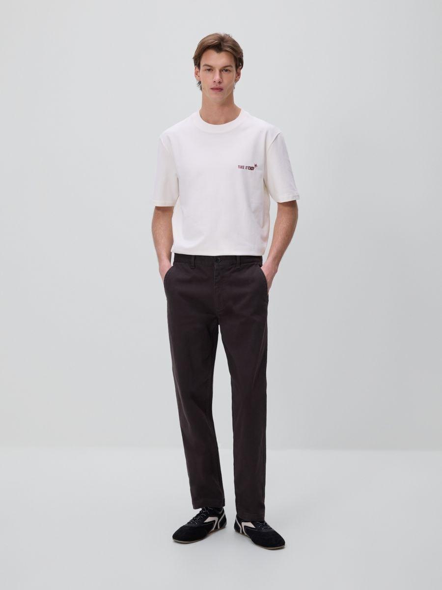 Brown Straight Cotton Pants, Brown, medium