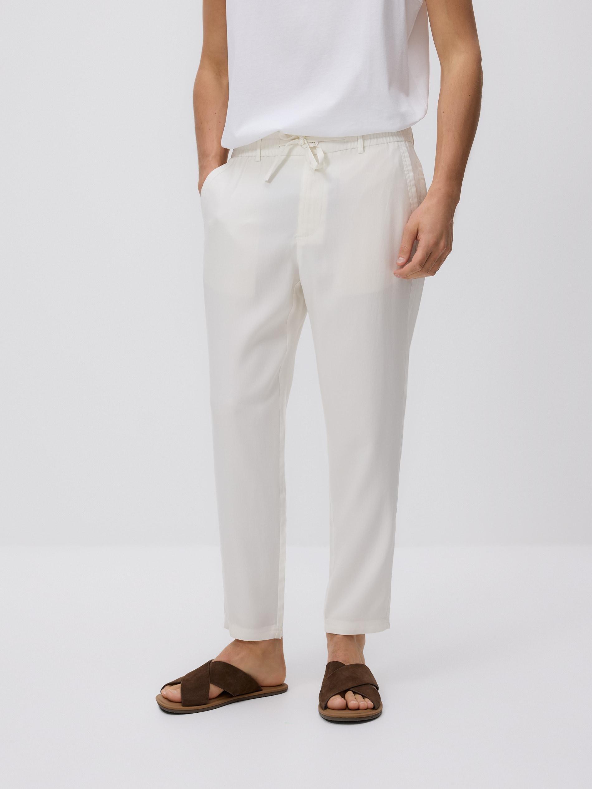 White Lyocell Trousers, White, large image number 0