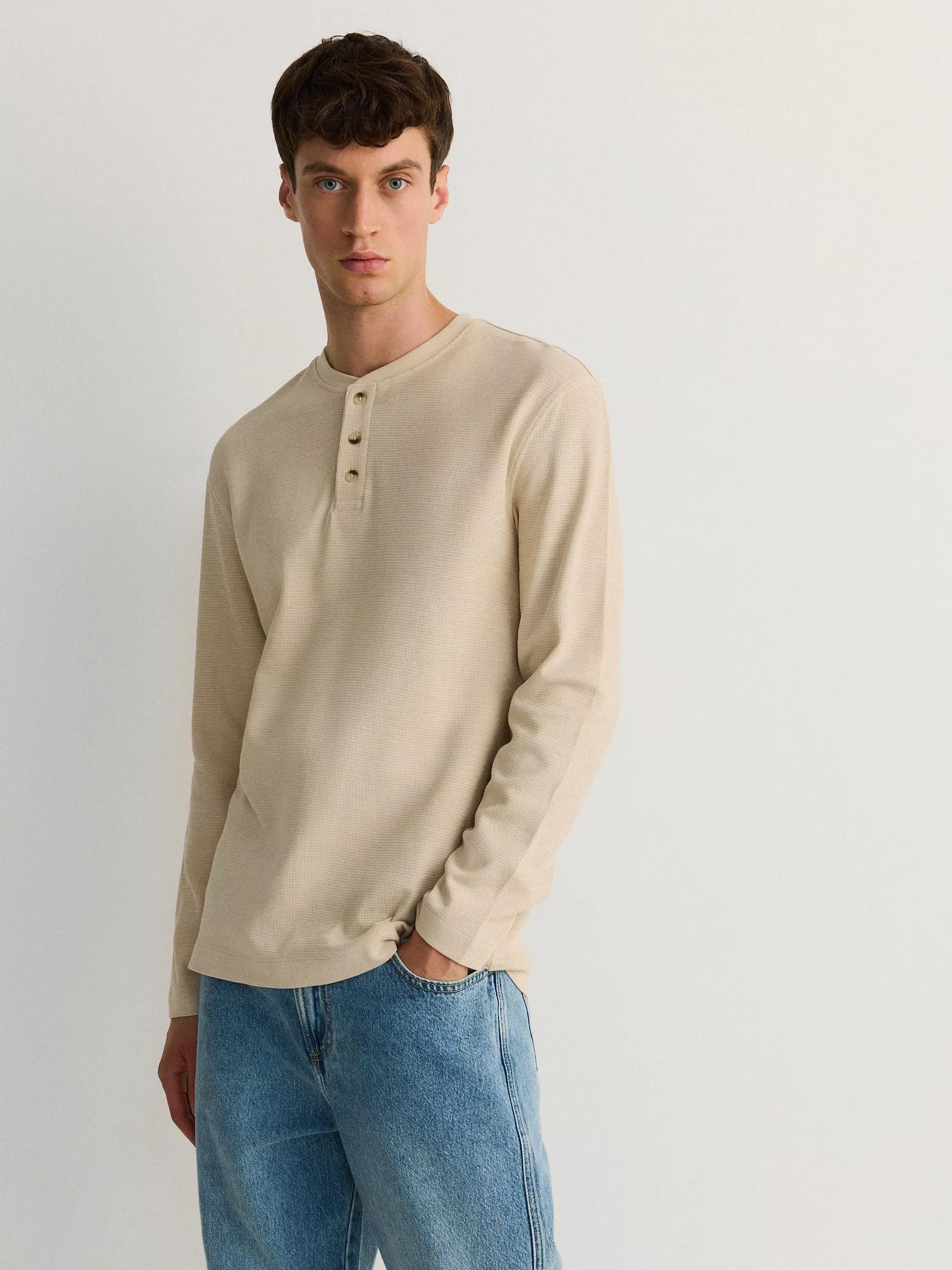 Cream Long-Sleeved Cotton Shirt, , large image number 0