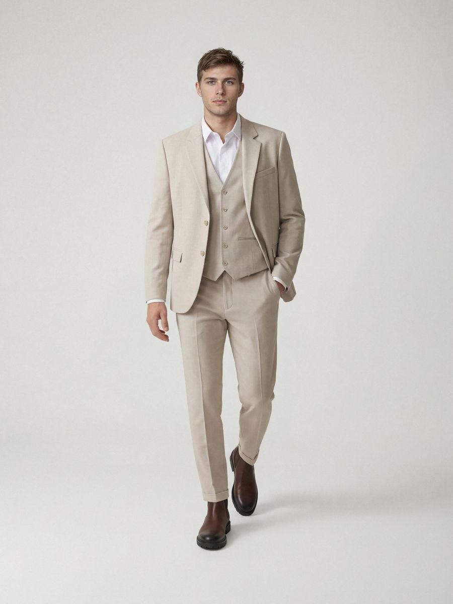 Beige Regular Fit Blazer With Viscose Blend, Beige, medium