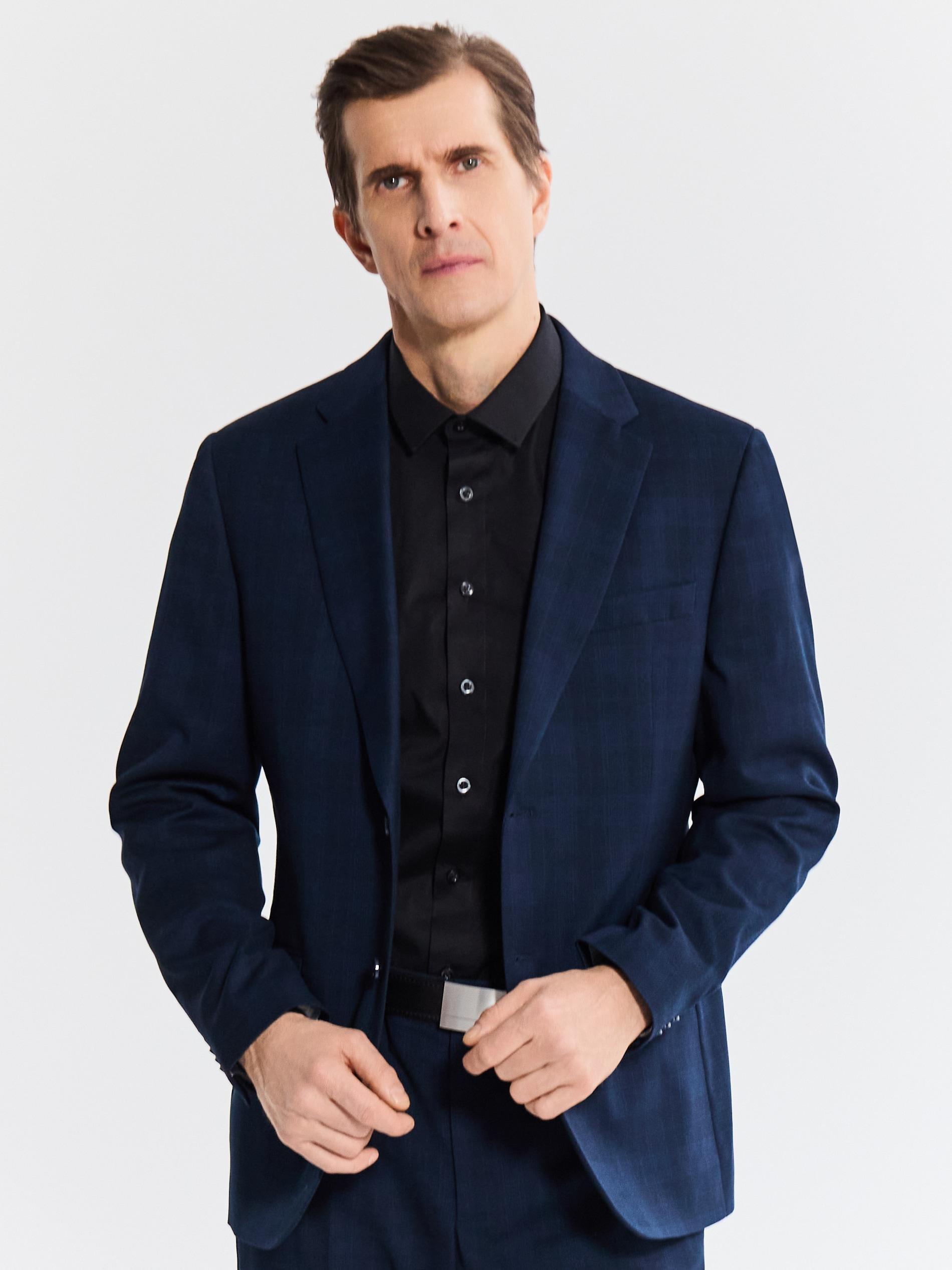 Navy Check Slim Fit Blazer, Navy, large image number 0