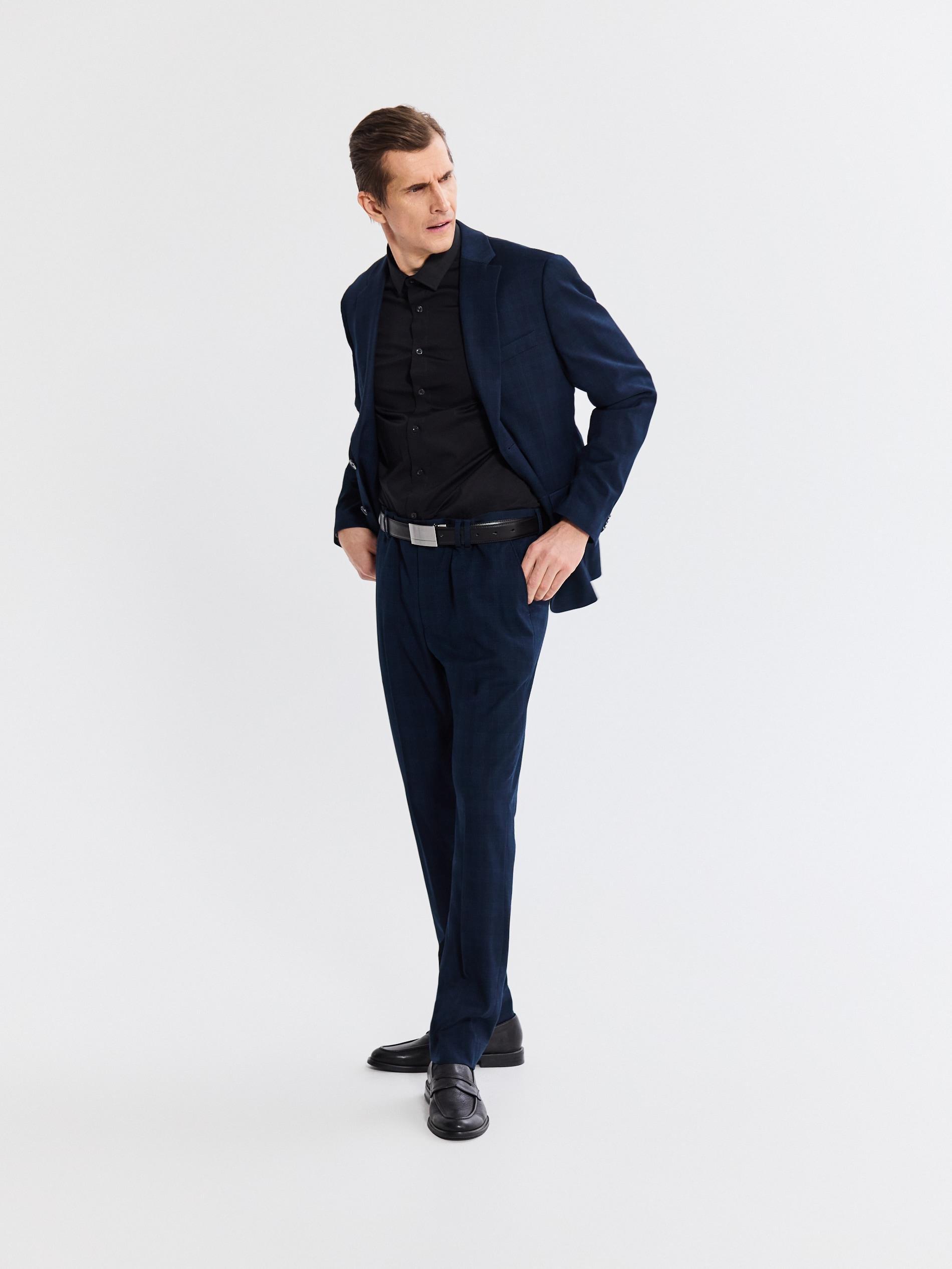 Navy Check Slim Fit Blazer, Navy, large image number 1
