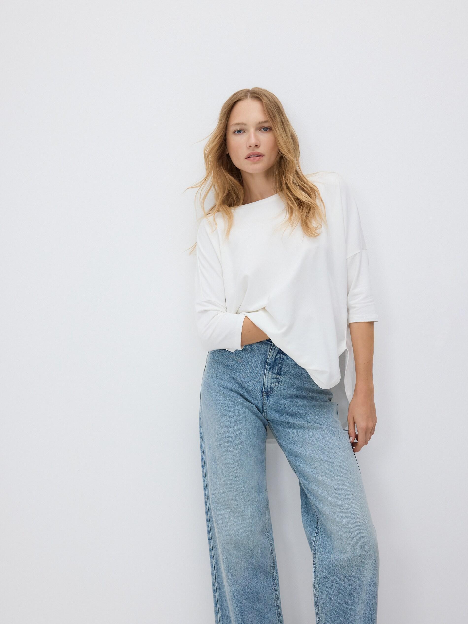 Cream Modal Rich Long Sleeve T-Shirt, Ivory, large image number 0