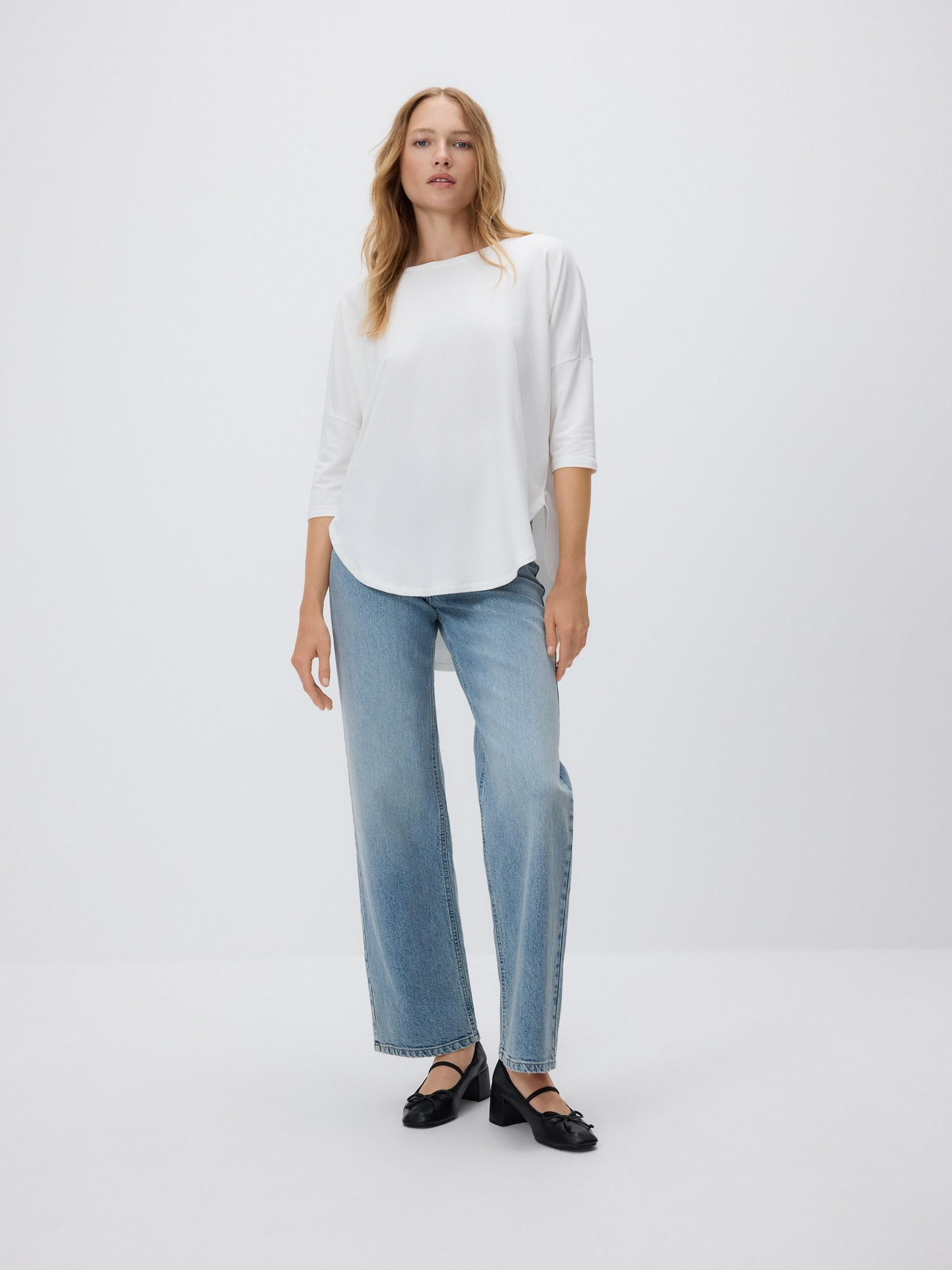 Cream Modal Rich Long Sleeve T-Shirt, Ivory, large image number 1