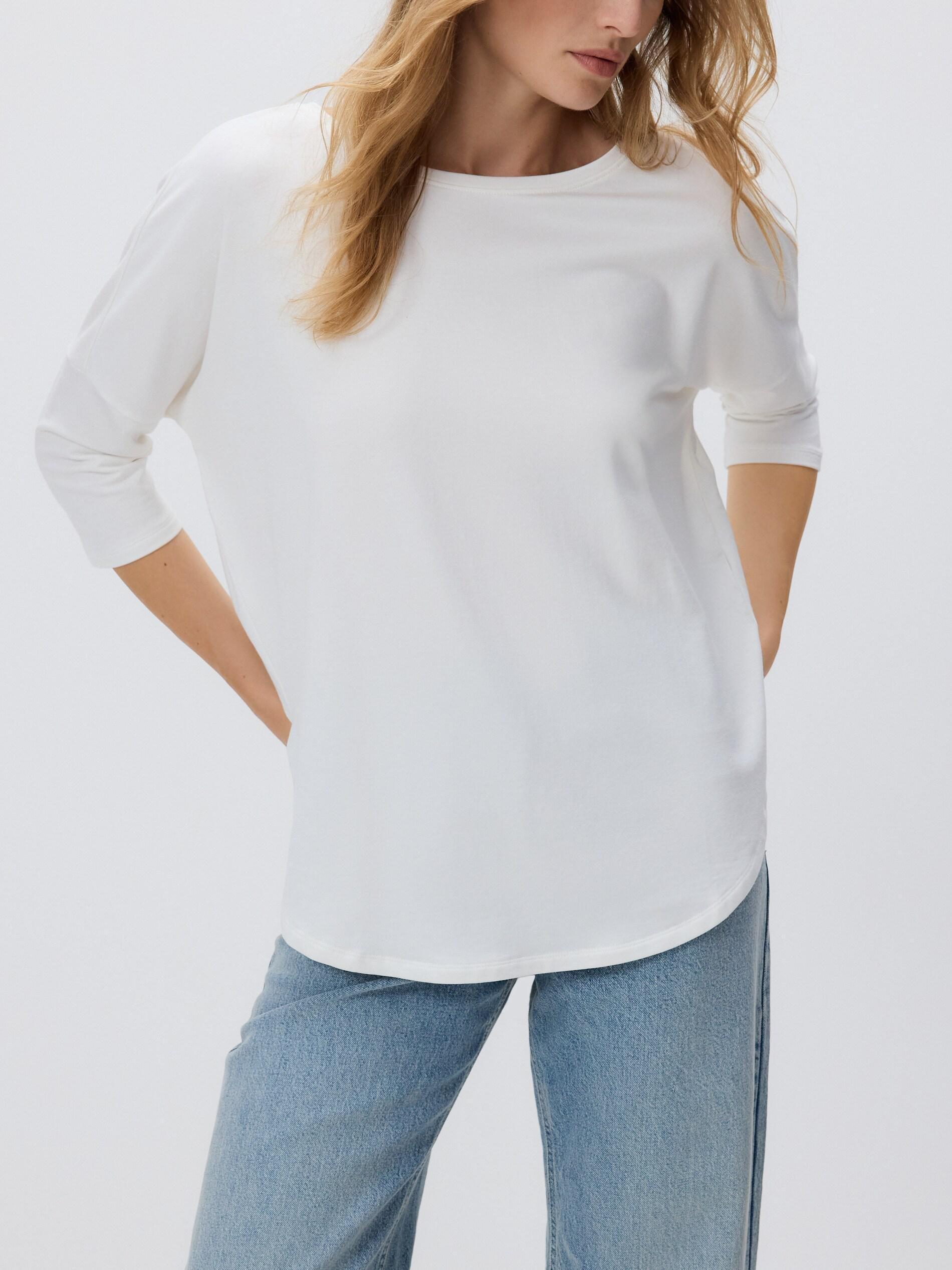 Cream Modal Rich Long Sleeve T-Shirt, Ivory, large image number 2