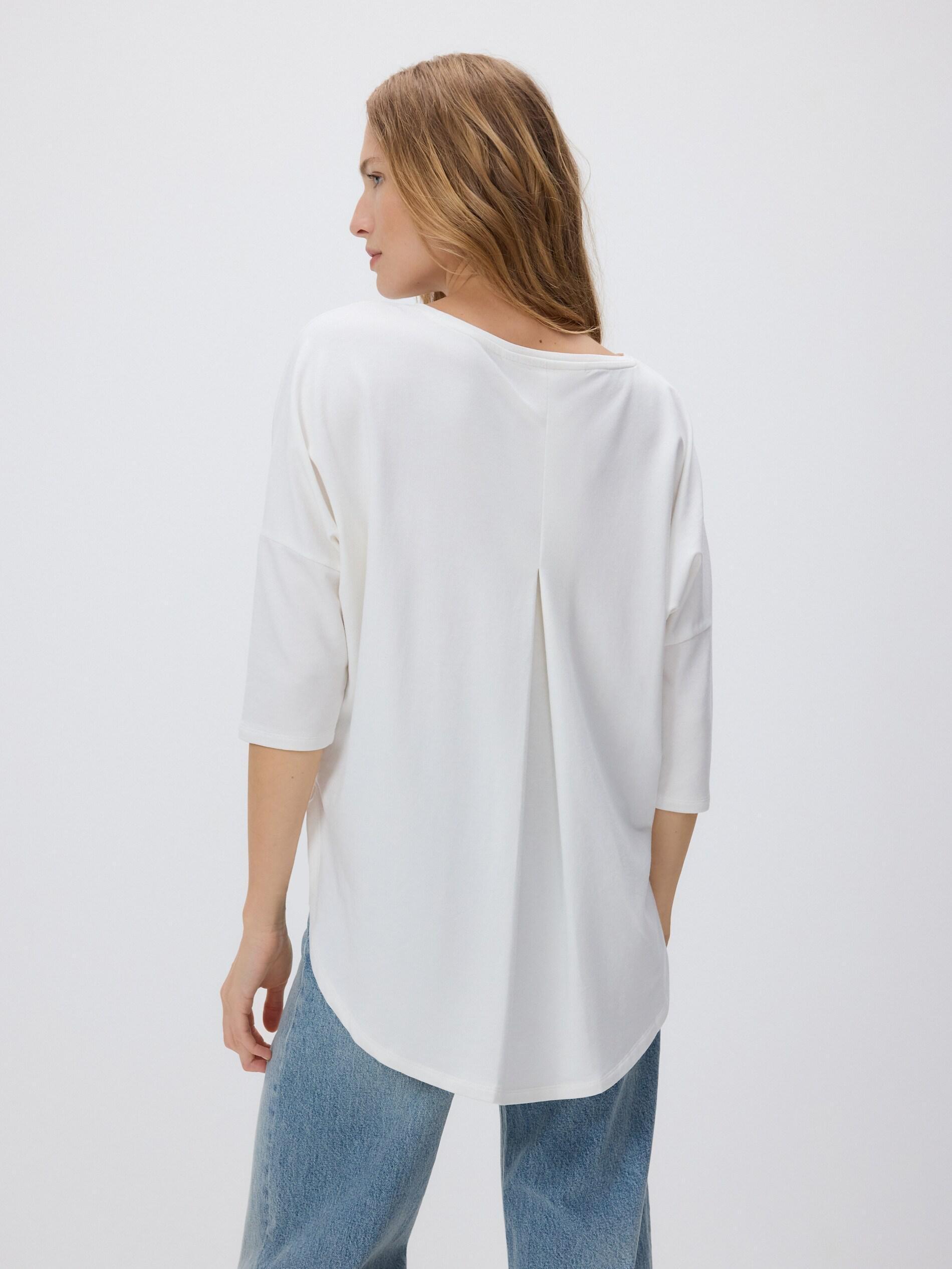 Cream Modal Rich Long Sleeve T-Shirt, Ivory, large image number 3