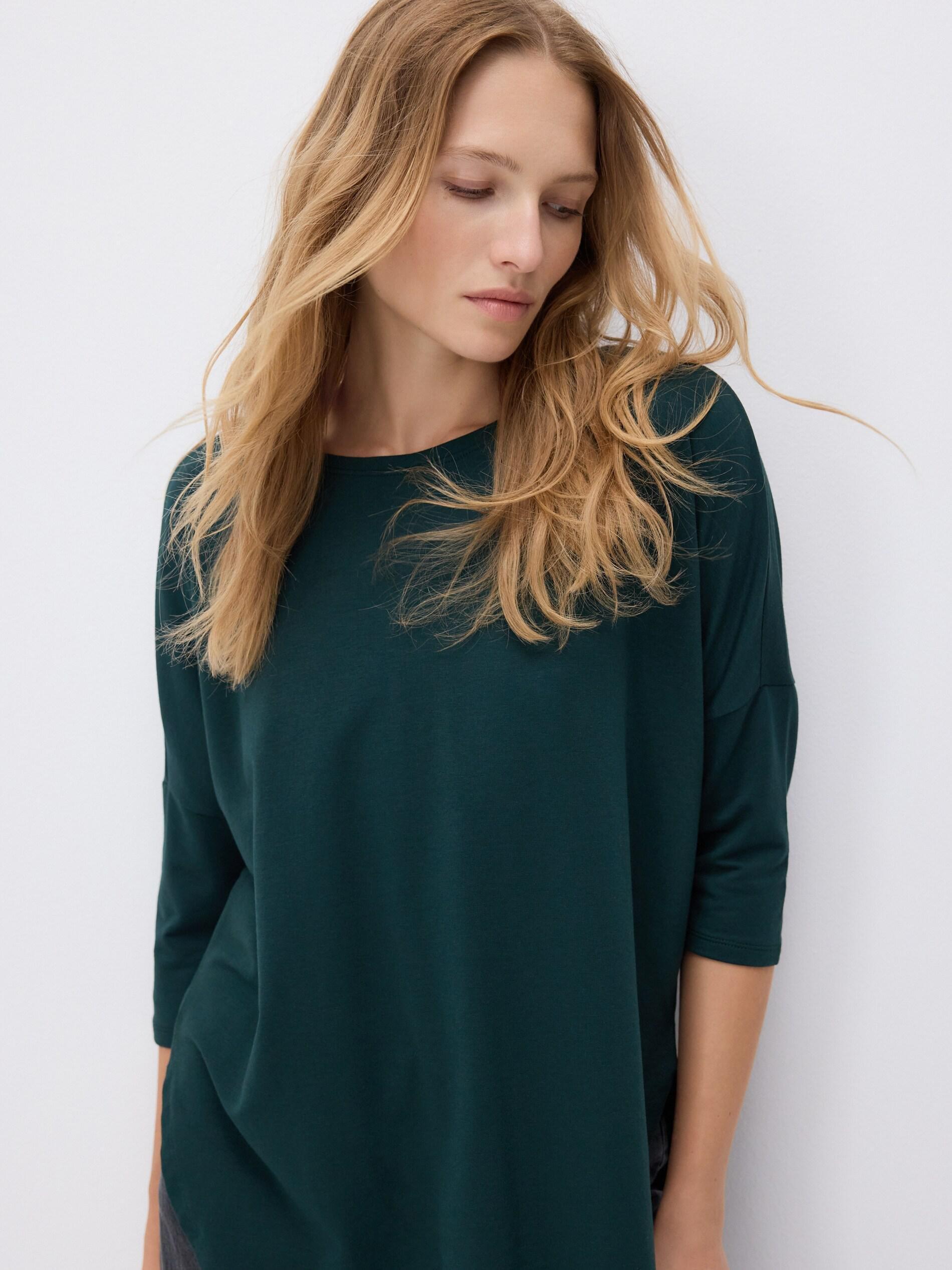 Dark Green Modal Rich Long Sleeve T-Shirt, Khaki, large image number 0