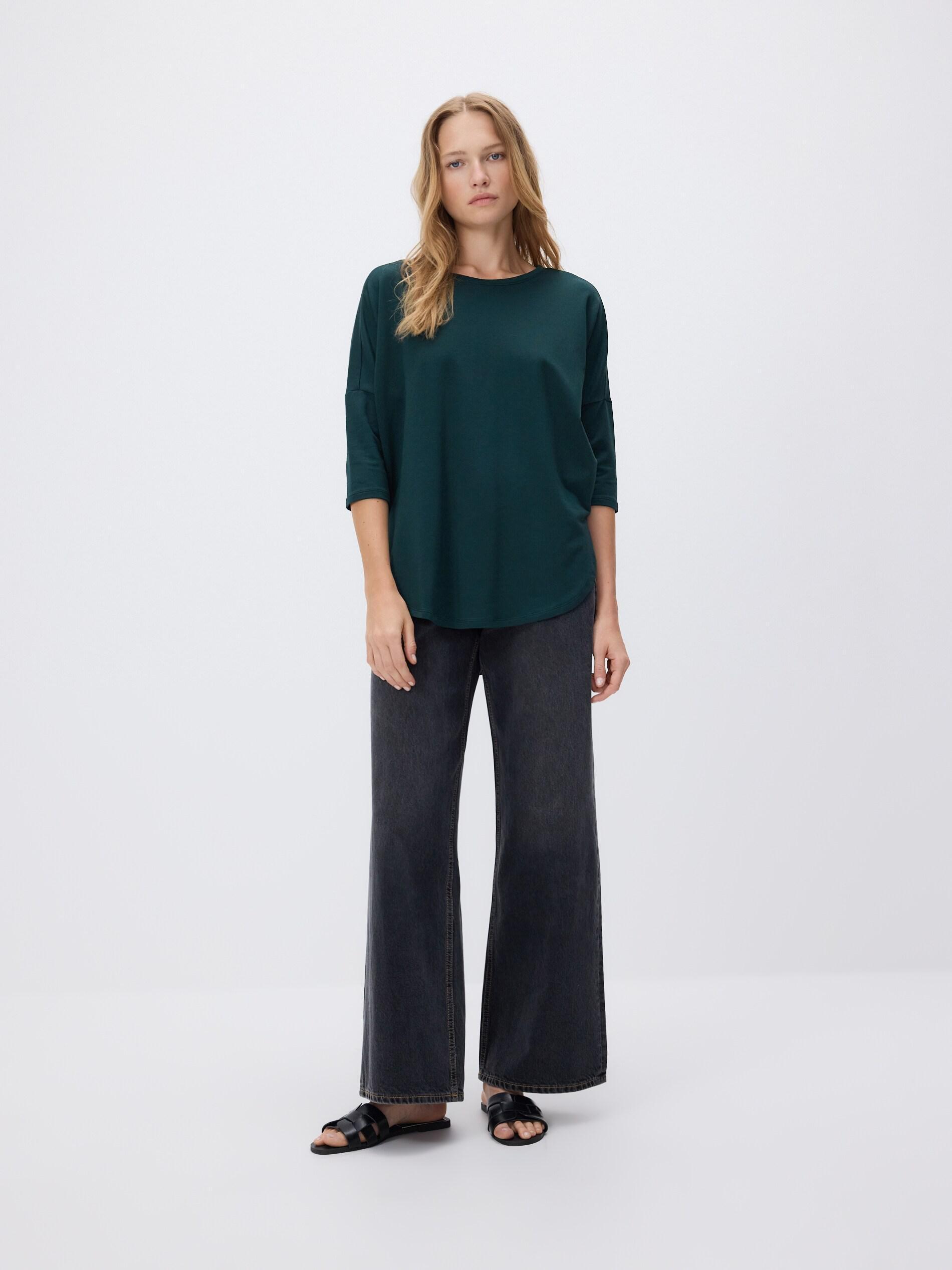 Dark Green Modal Rich Long Sleeve T-Shirt, Khaki, large image number 2