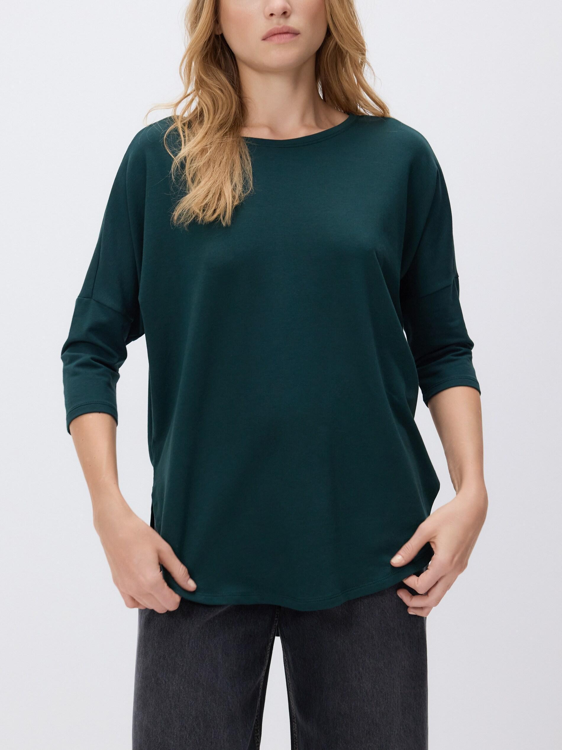 Dark Green Modal Rich Long Sleeve T-Shirt, Khaki, large image number 3