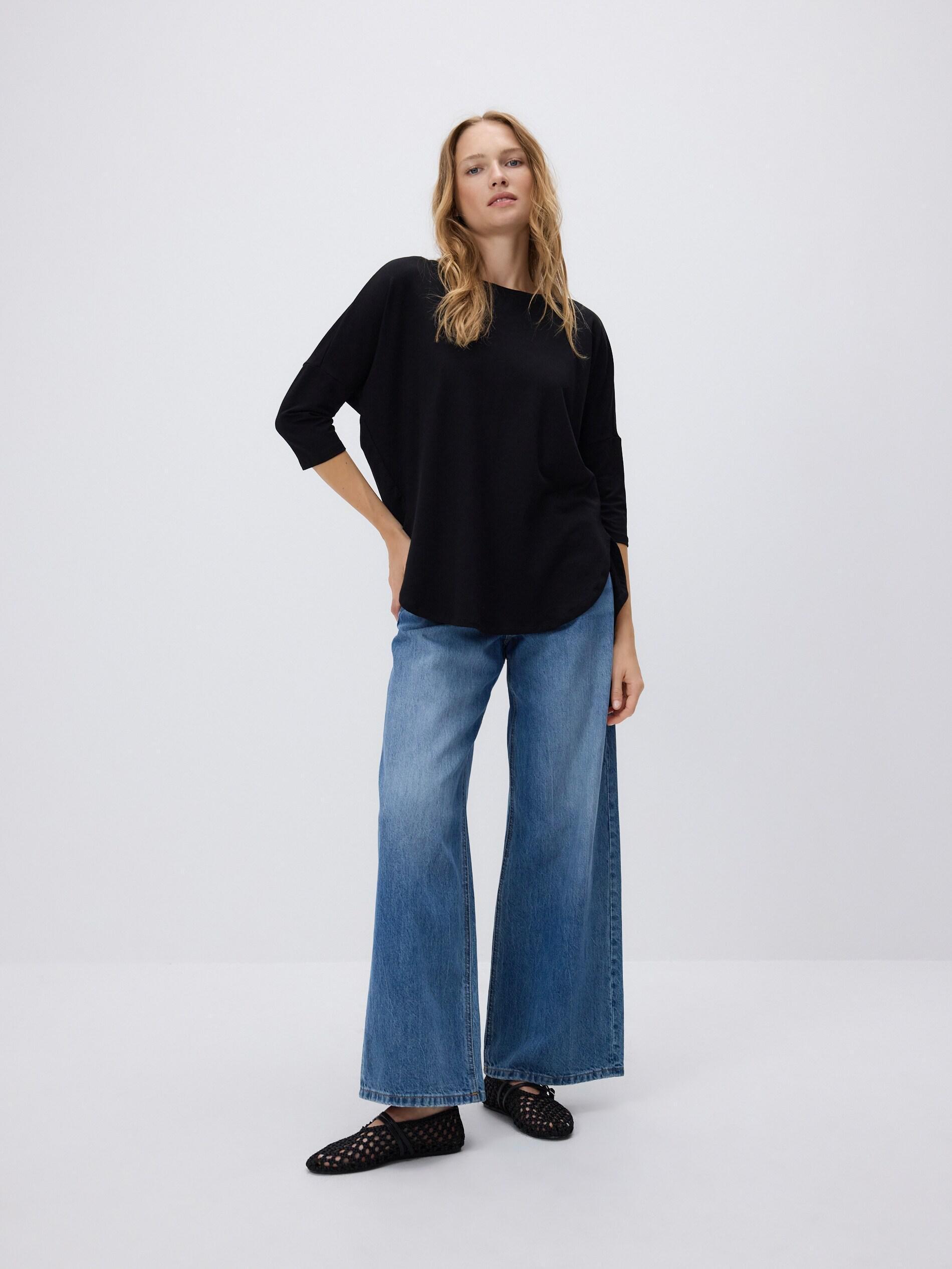 Black Modal Rich Long Sleeve T-Shirt, Black, large image number 0