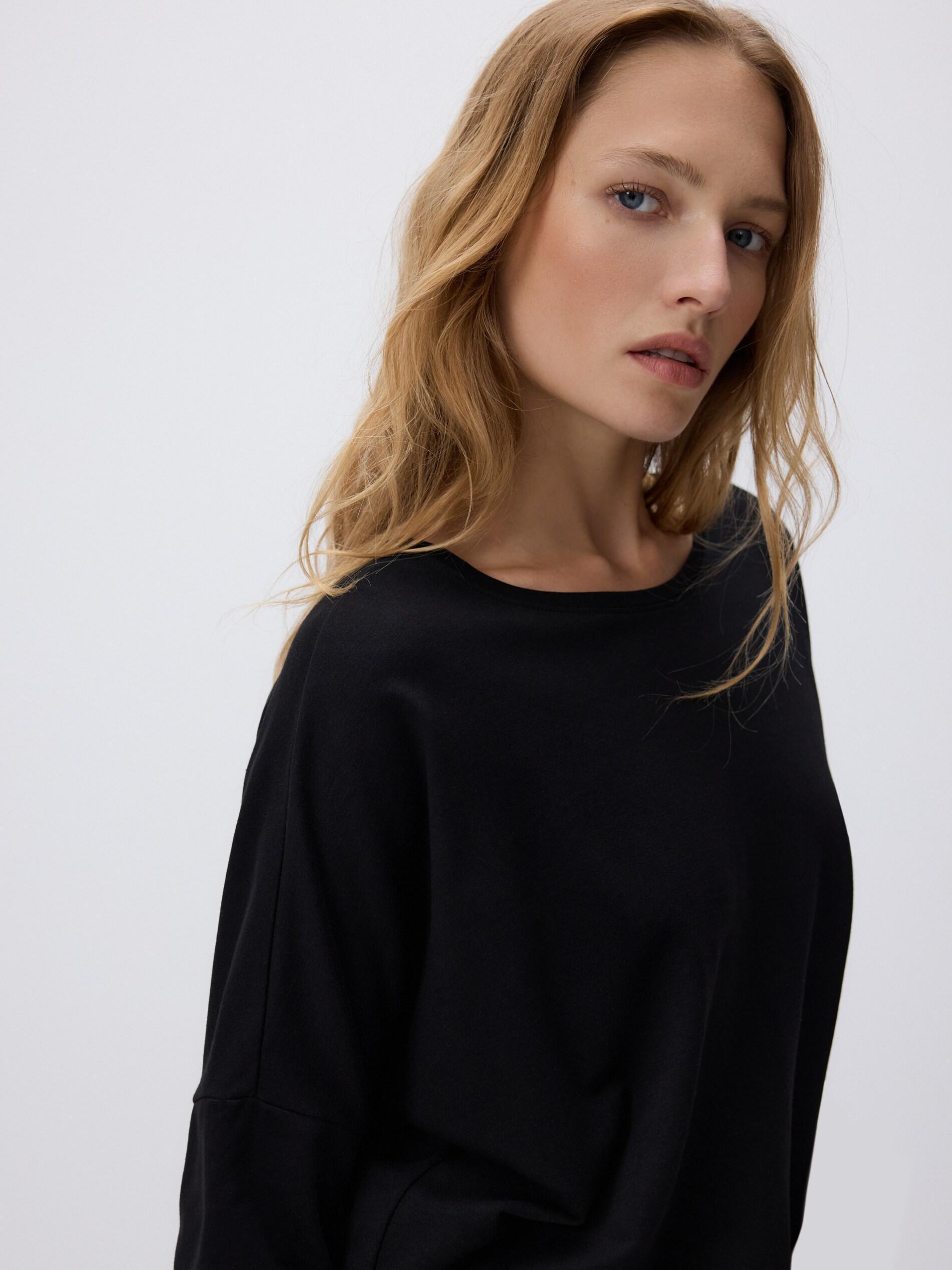Black Modal Rich Long Sleeve T-Shirt, Black, medium