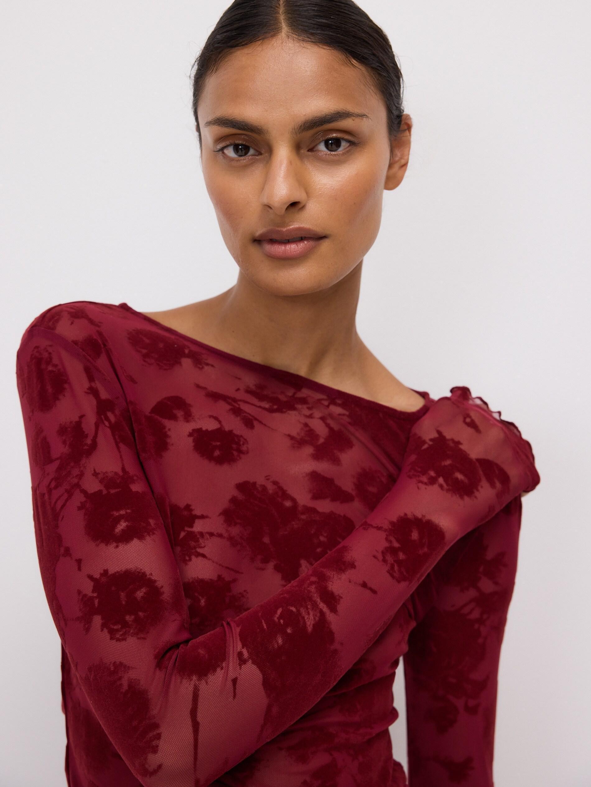 Brown Floral Blouse, Burgundy, large image number 0
