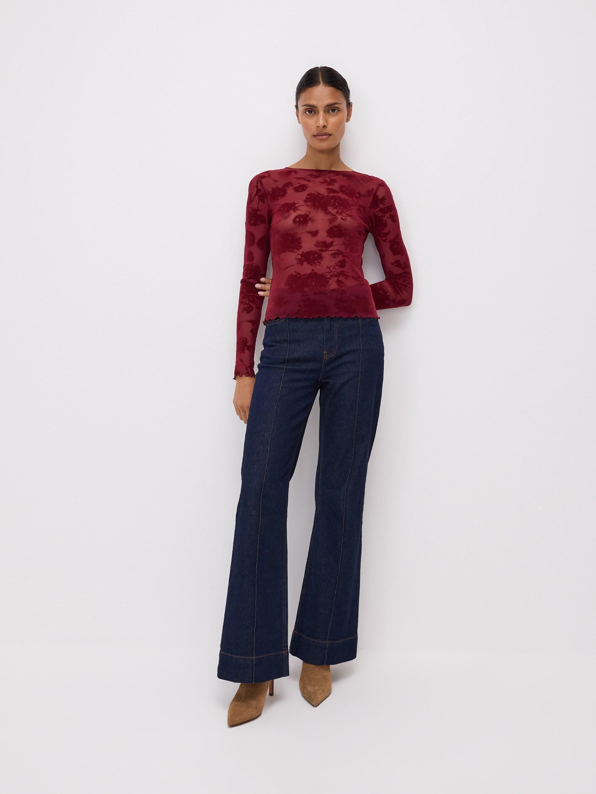 Brown Floral Blouse, Burgundy, large image number 1