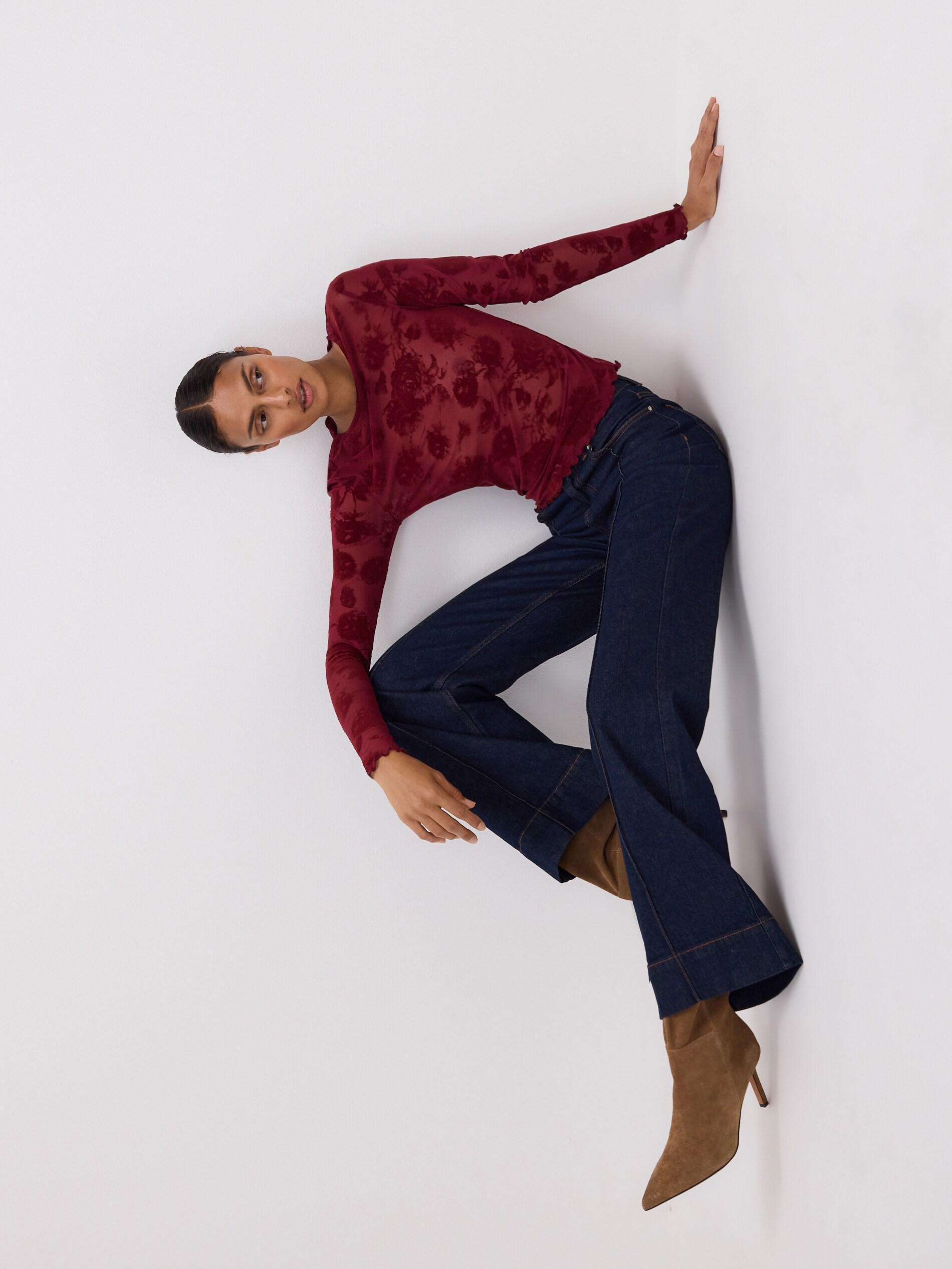 Brown Floral Blouse, Burgundy, large image number 2