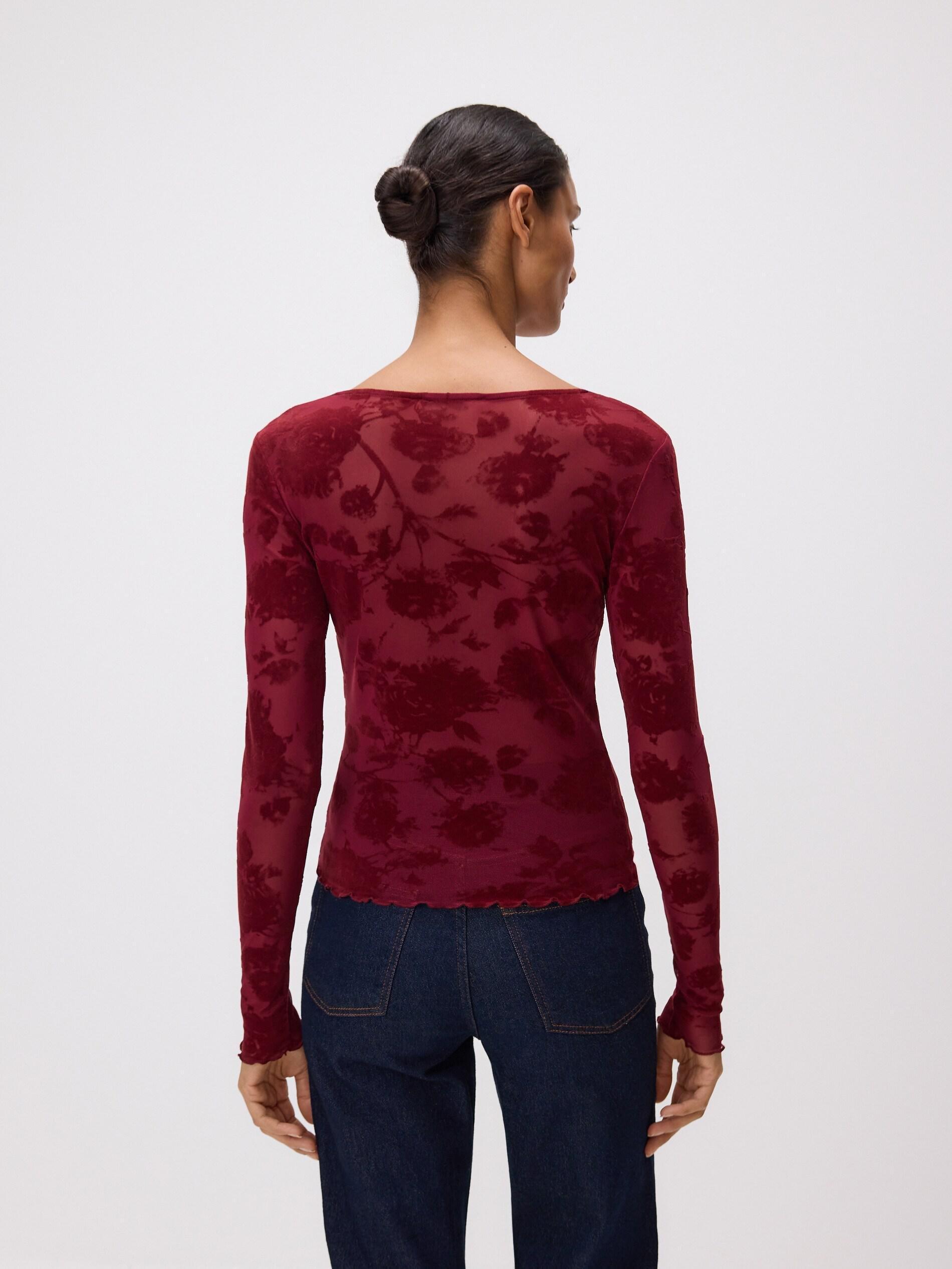 Brown Floral Blouse, Burgundy, large image number 3