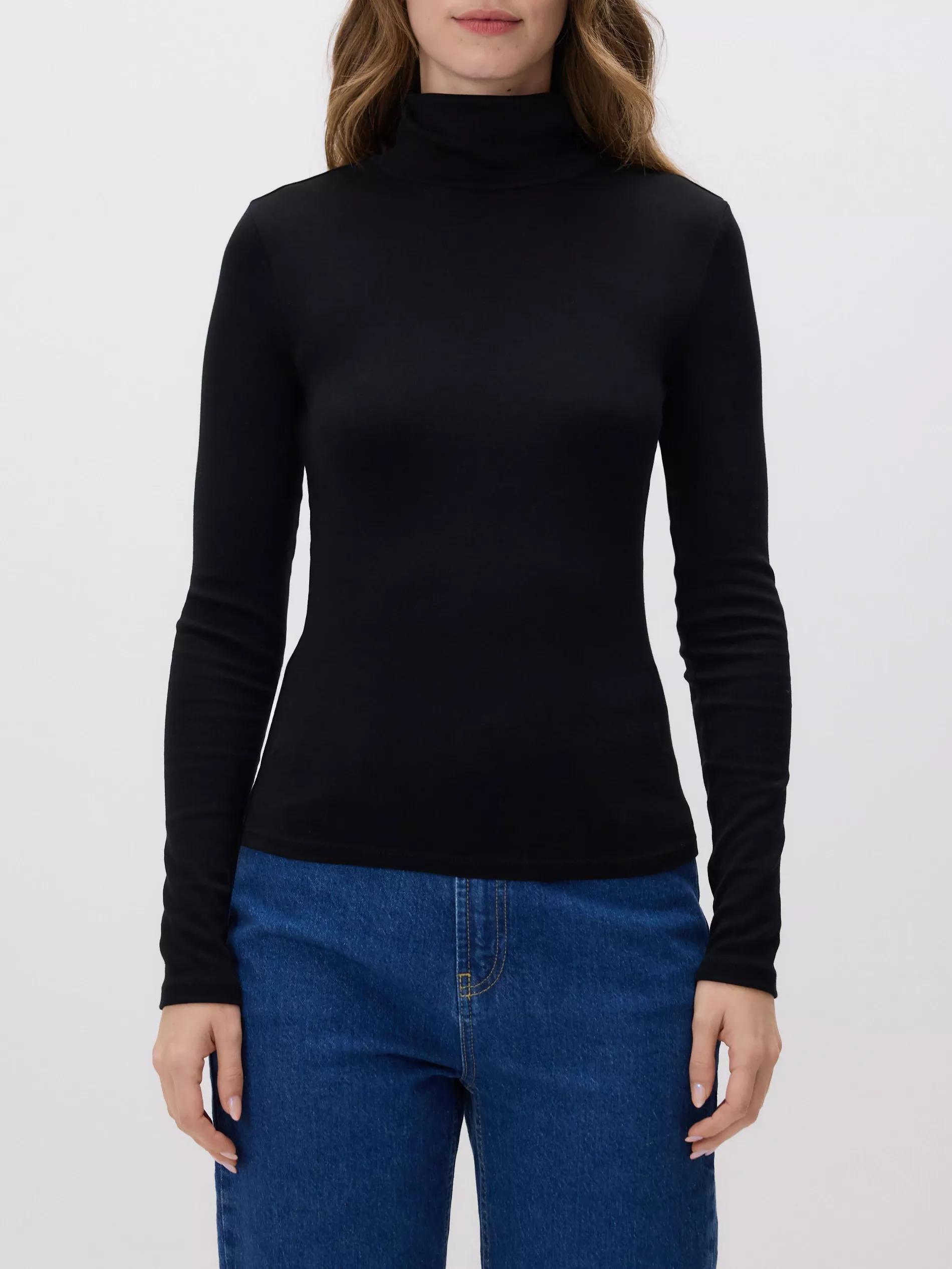 Black Cotton Rich Turtleneck, Black, medium
