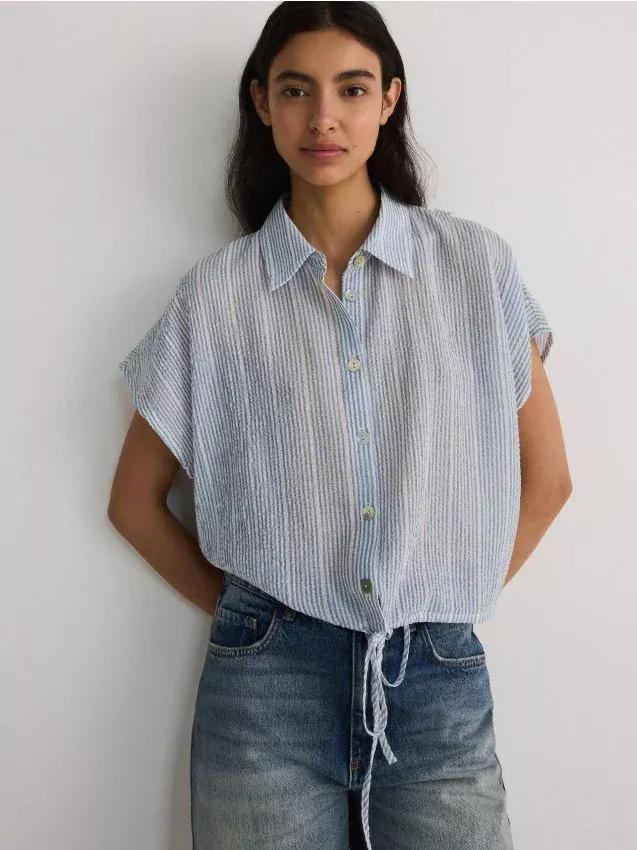 Blue Tie Hem Shirt, , large image number 0