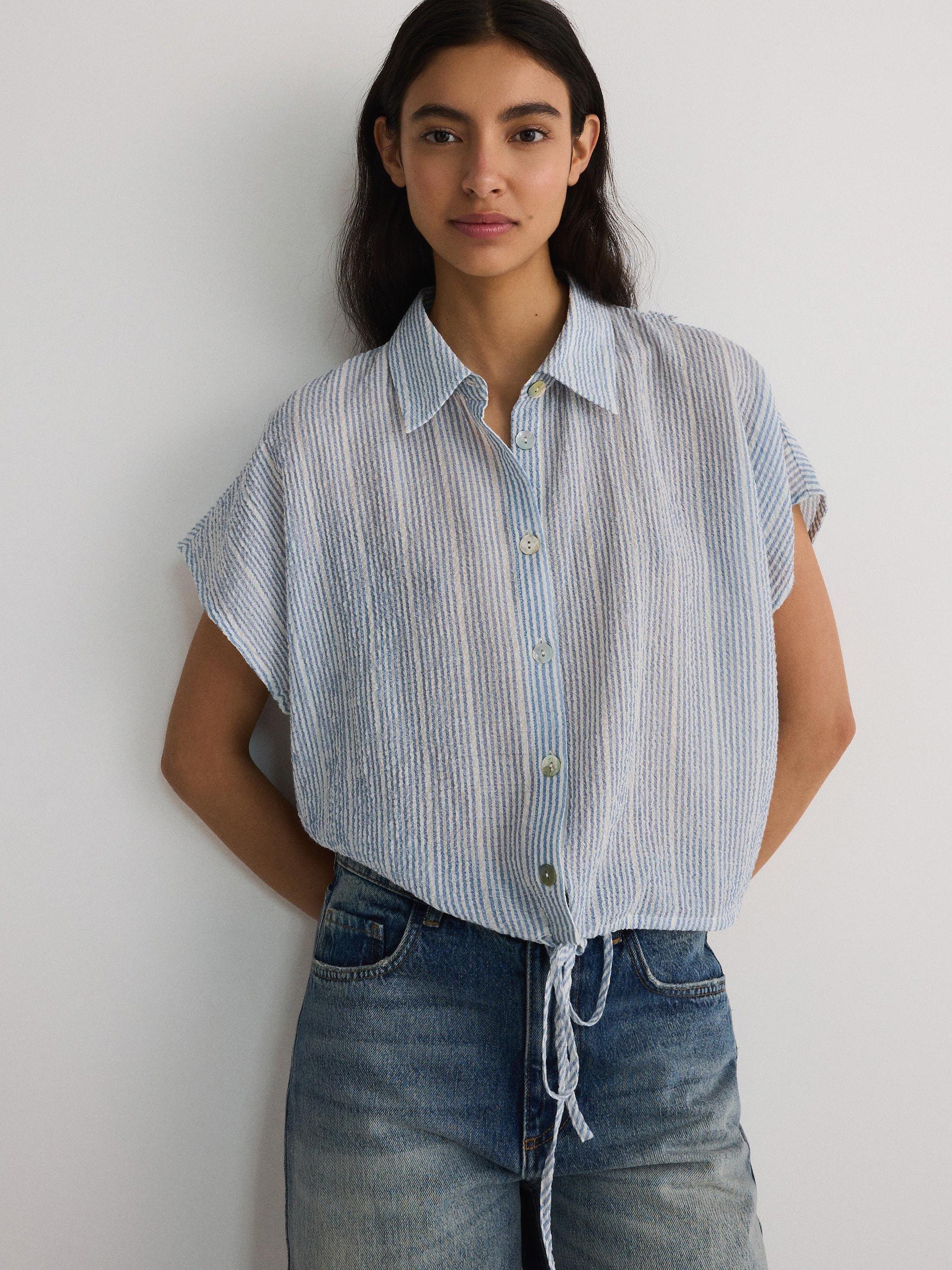 Blue Tie Hem Shirt, , large image number 1