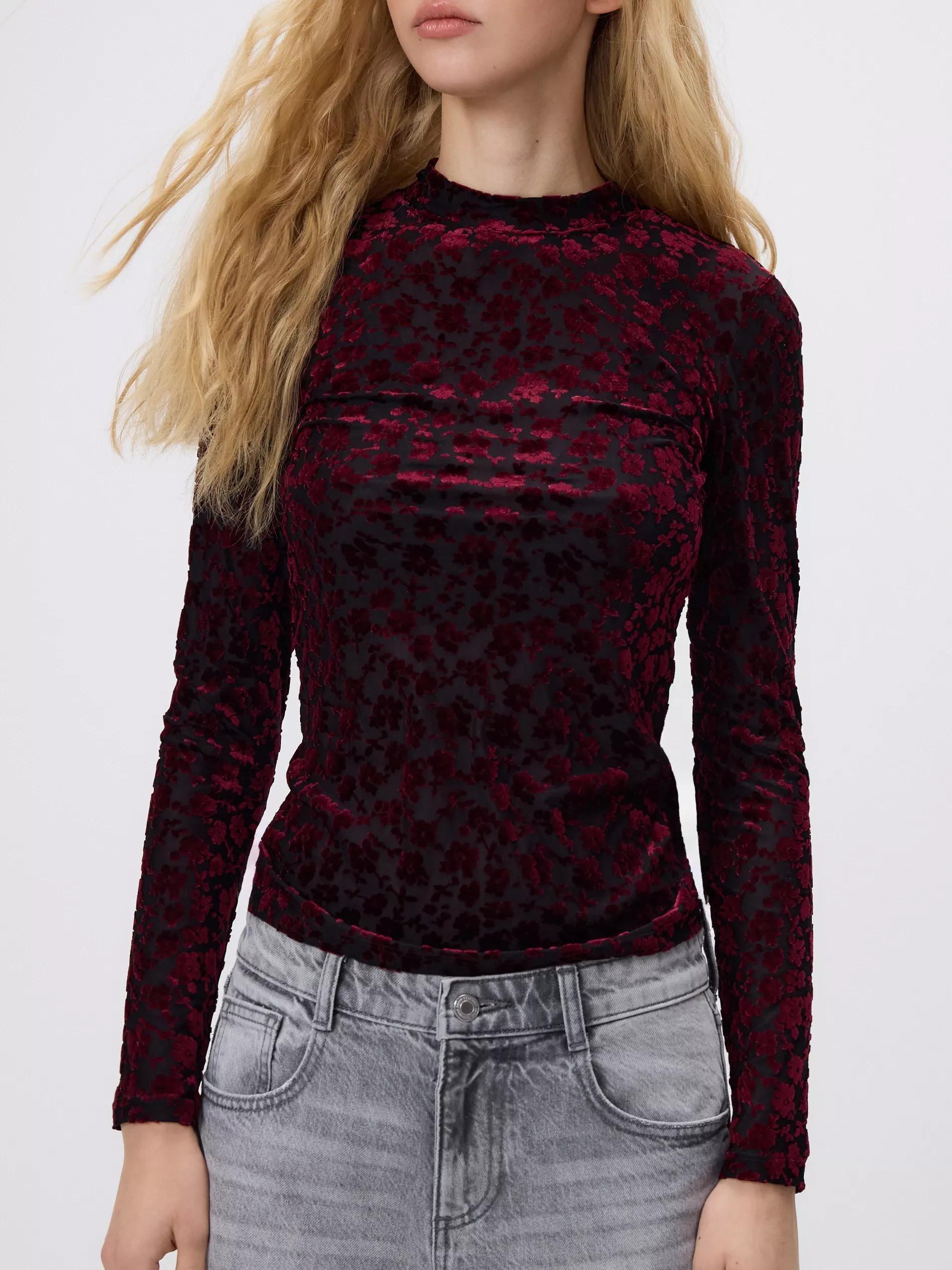 Burgundy Turtleneck Blouse, Burgundy, large image number 1