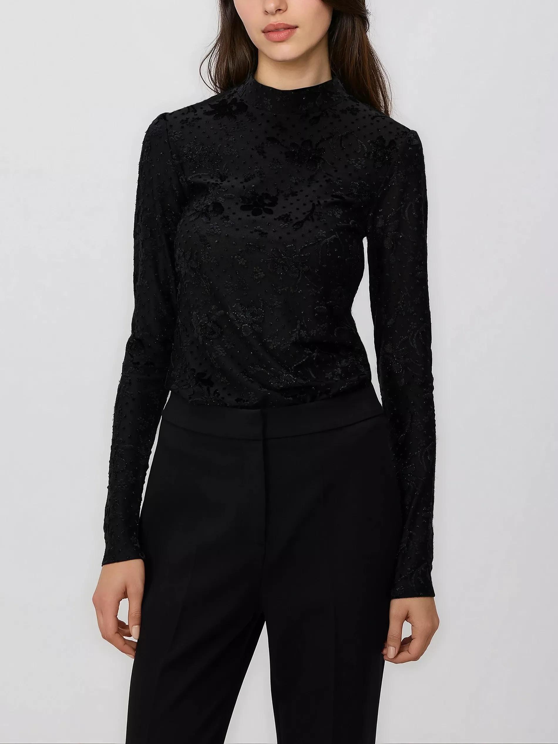 Black Turtleneck Blouse, Black, large image number 0