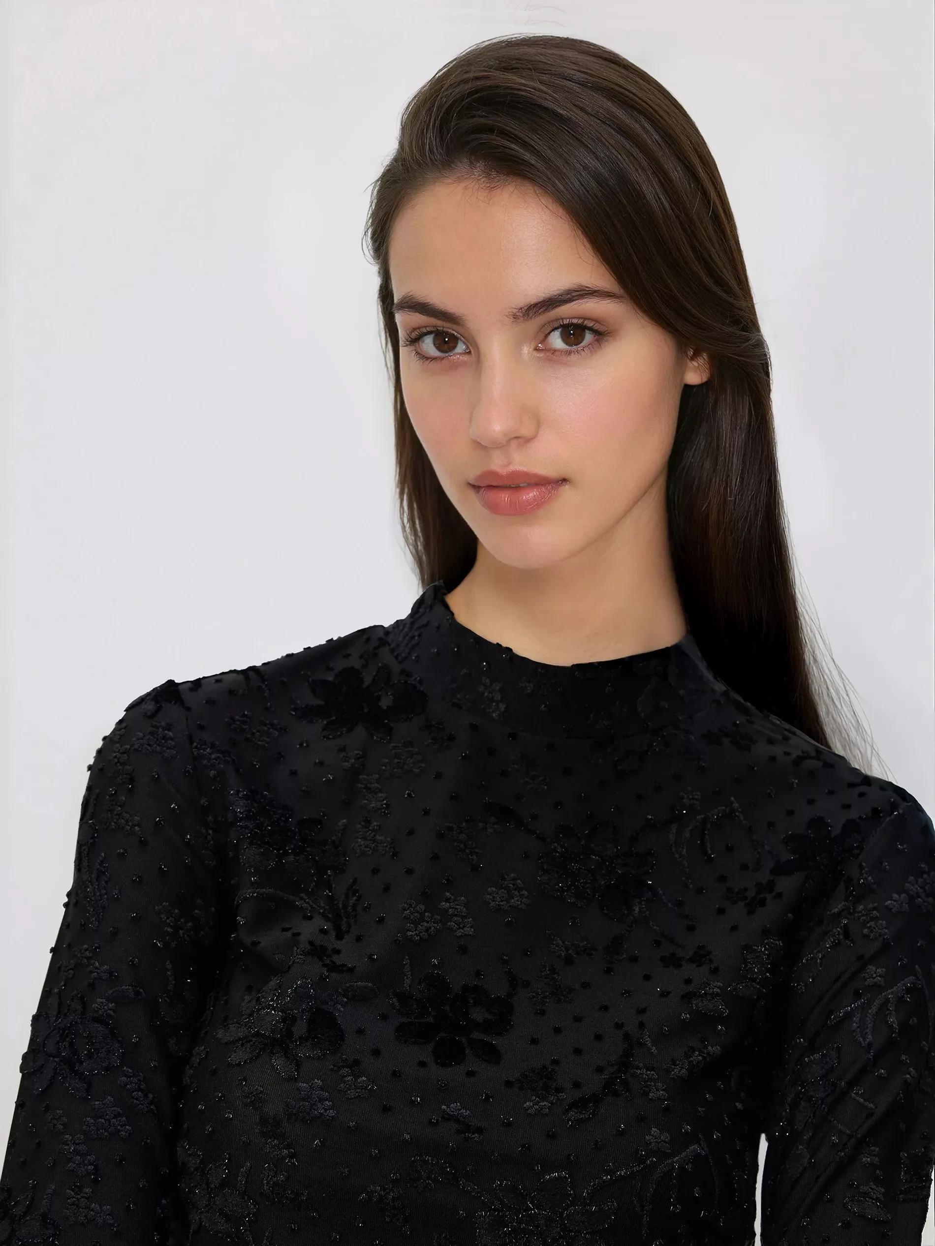Black Turtleneck Blouse, Black, large image number 3