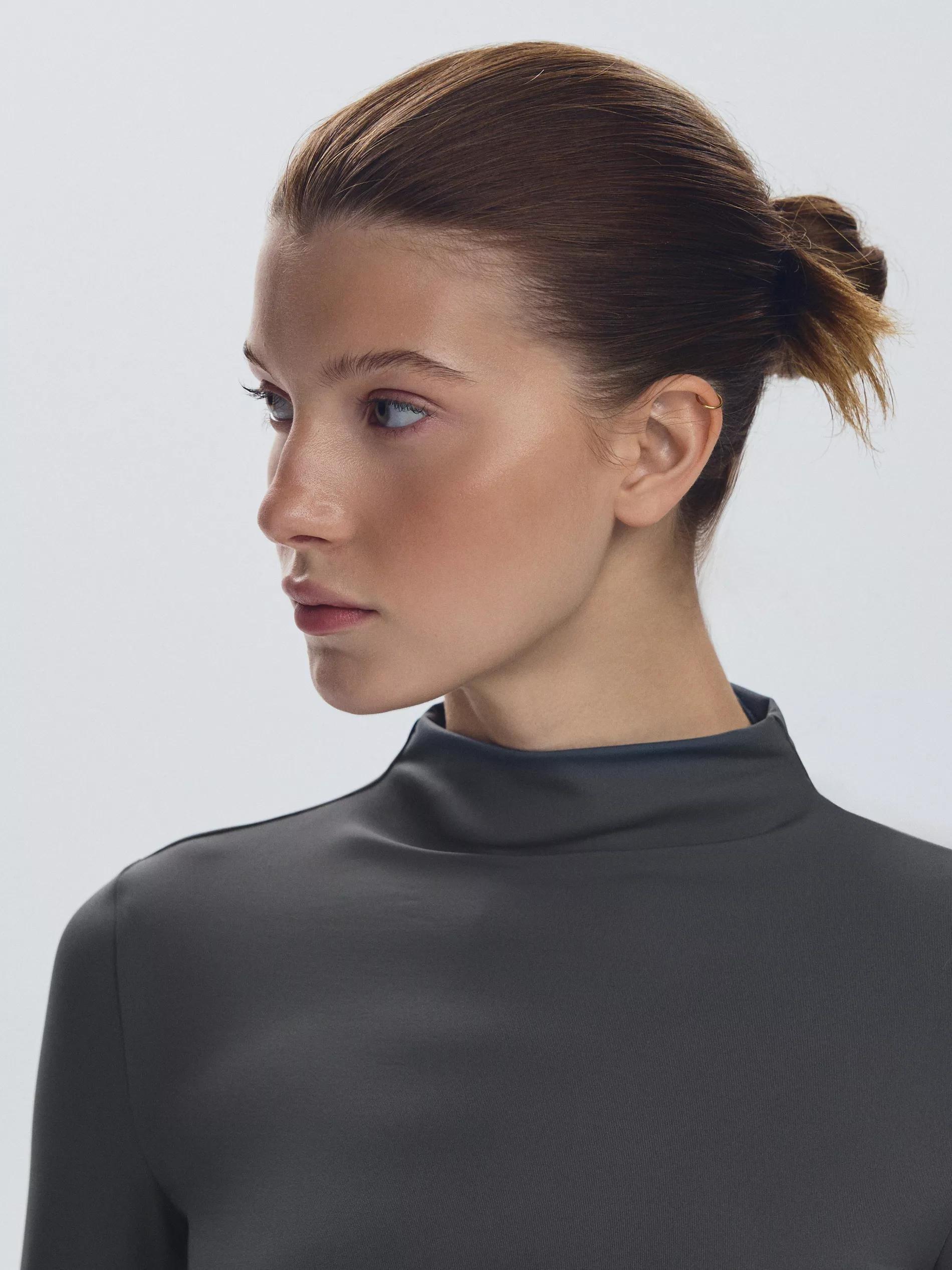 Grey Long-Sleeve With Stand-Up Collar, Grey, medium