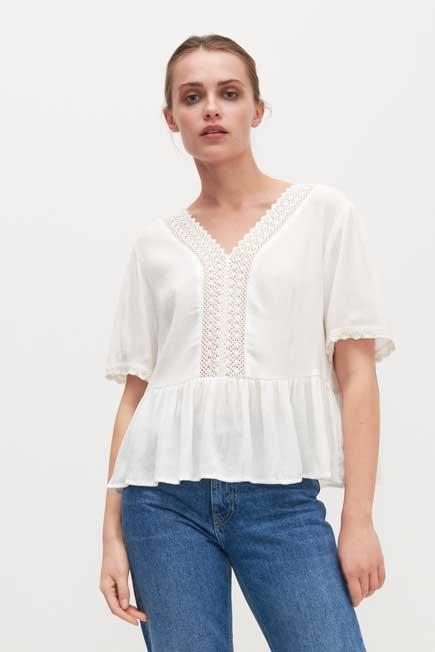 White Peplum Hem Lace Top, , large image number 0
