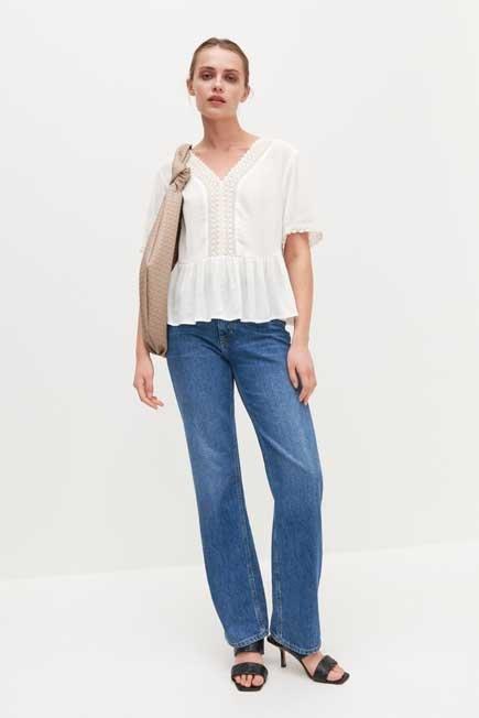 White Peplum Hem Lace Top, , large image number 1
