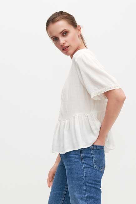 White Peplum Hem Lace Top, , large image number 2